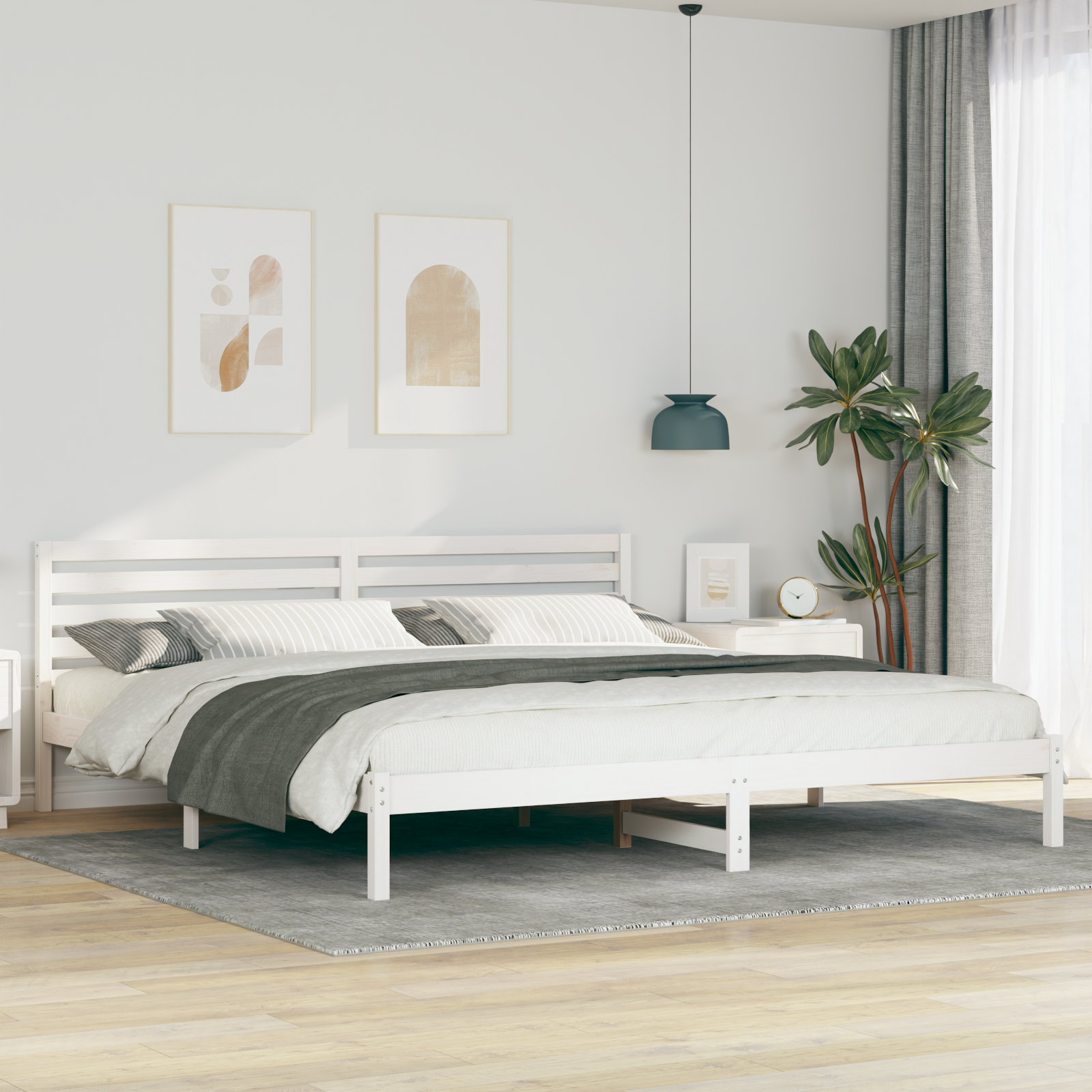 Sängram med huvudgavel Vit 180 x 210 cm Massiv furu