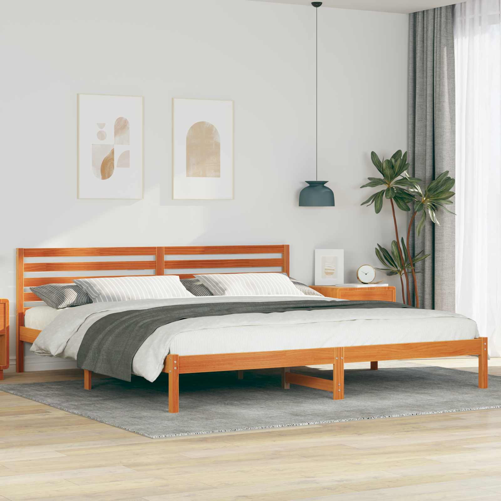 Sängram med huvudgavel Vaxbrun 200 x 210 cm Massiv furu