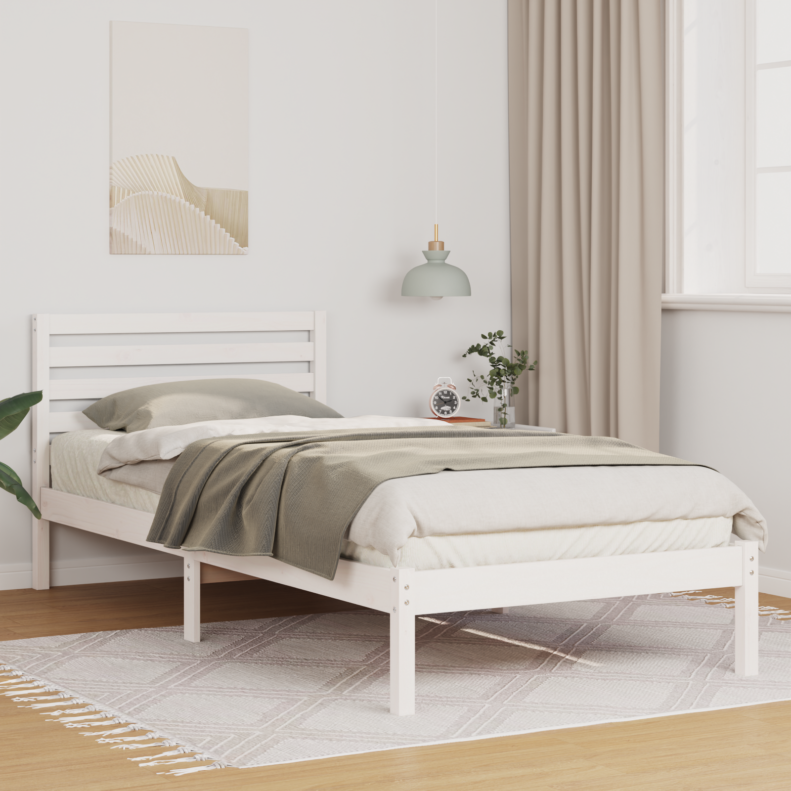 Sängram med huvudgavel Vit 80 x 220 cm Massiv furu