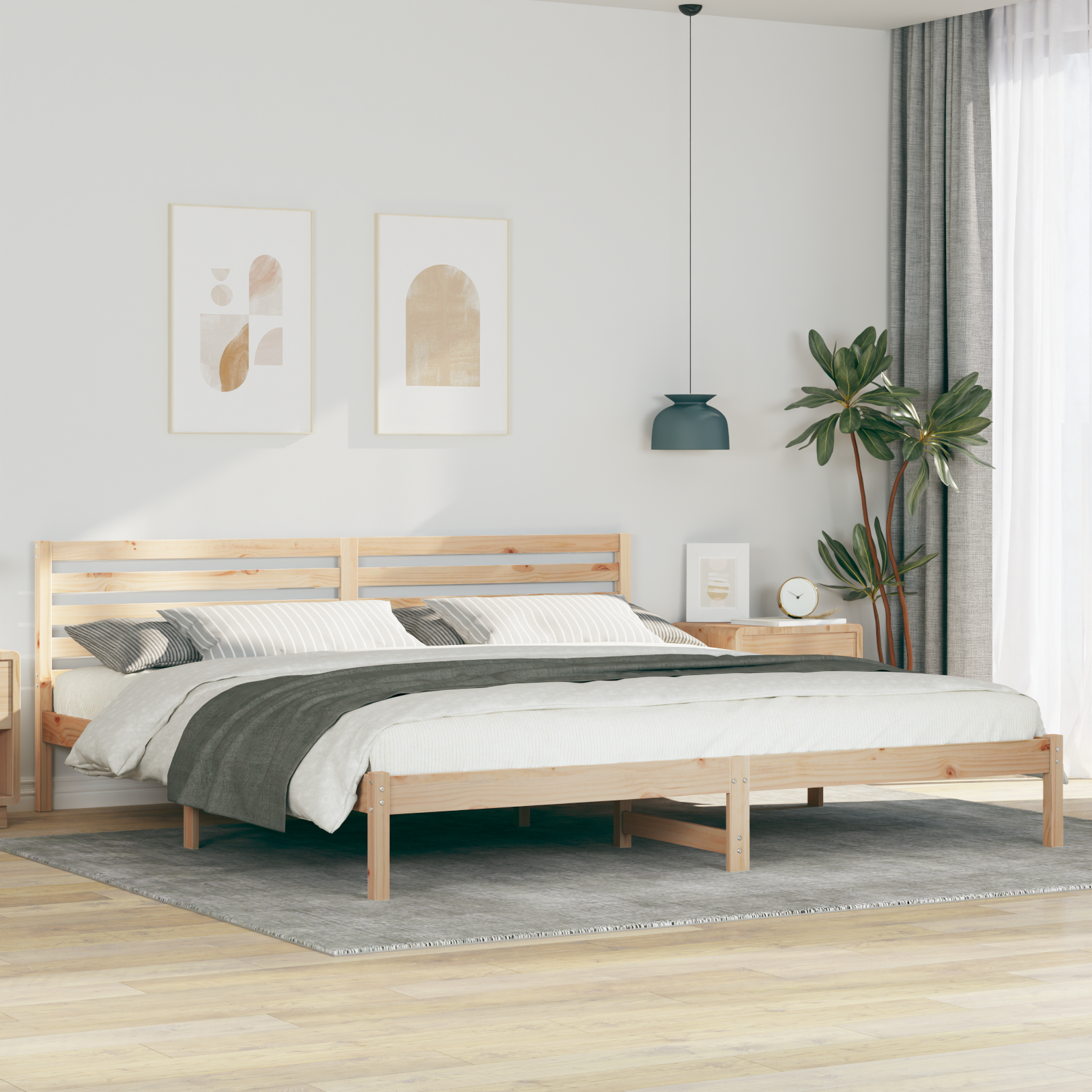 Sängram med huvudgavel Brun 200 x 220 cm Massiv furu