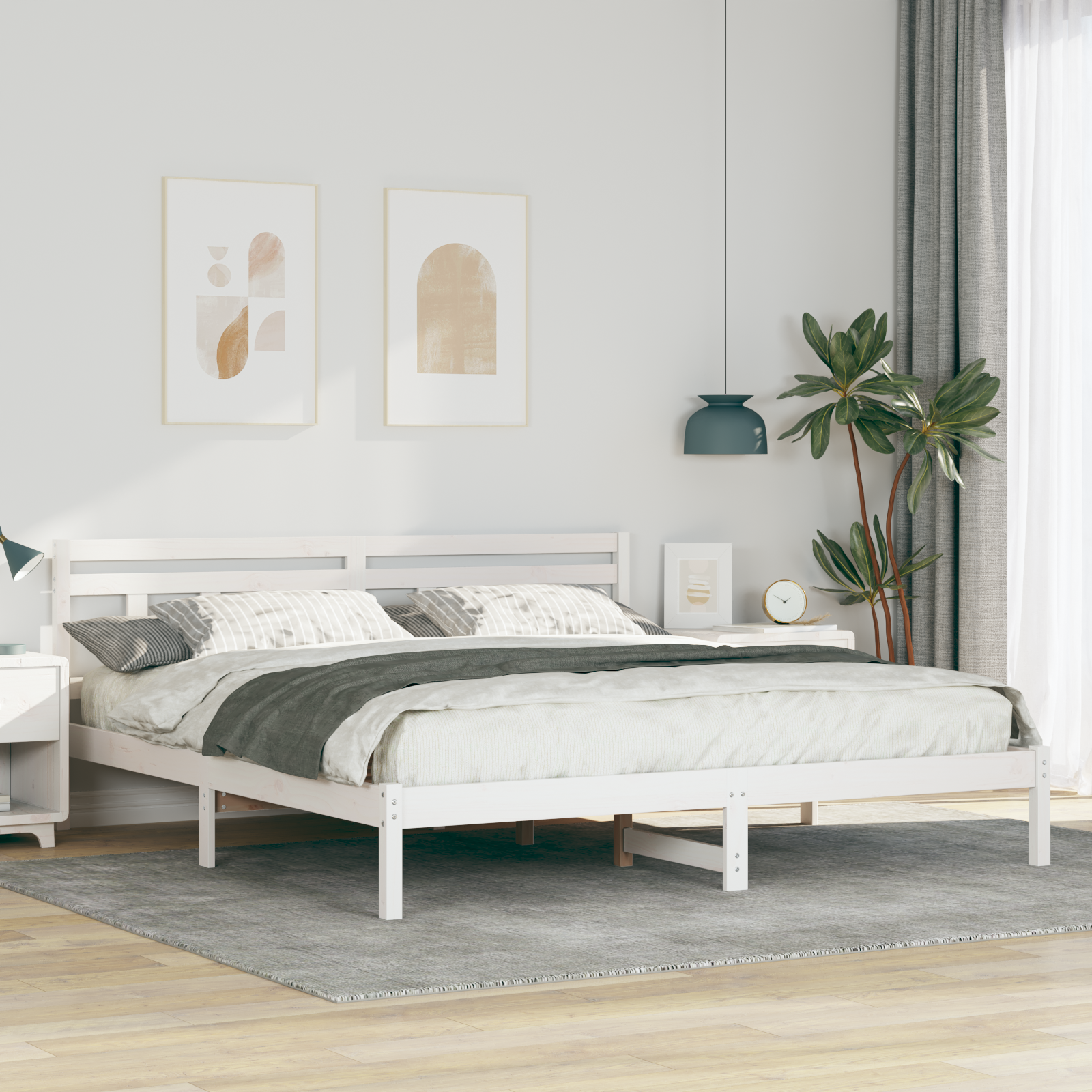 Sängram Vit 200 x 200 cm Massiv furu