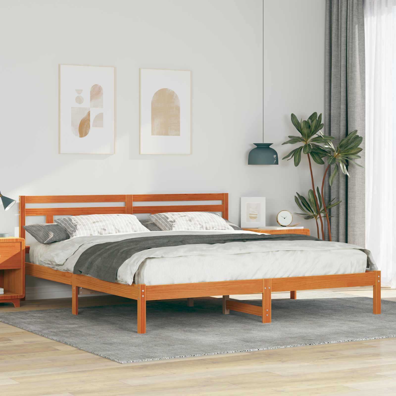 Sängram Brun 200 x 200 cm Massiv furu