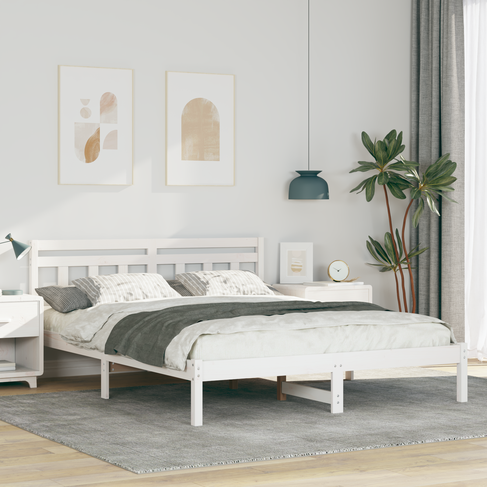 Sängram Vit 160 x 200 cm Massiv furu