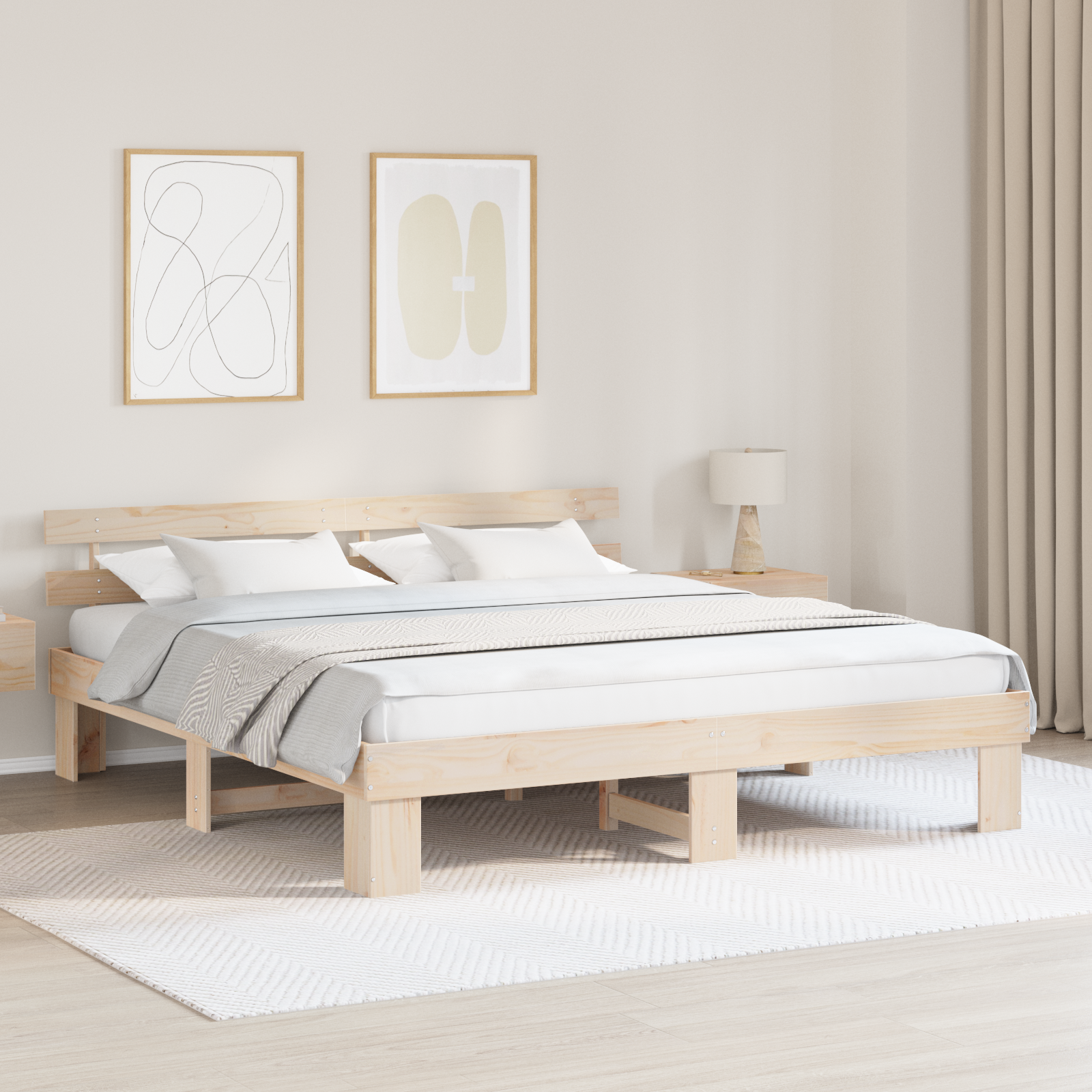 Sängram med huvudgavel Naturfärg 180 x 200 cm Massiv furu