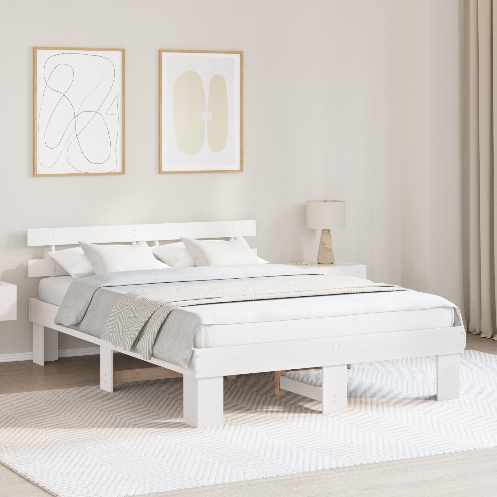 Sängram med huvudgavel Vit 150 x 200 cm Massiv furu