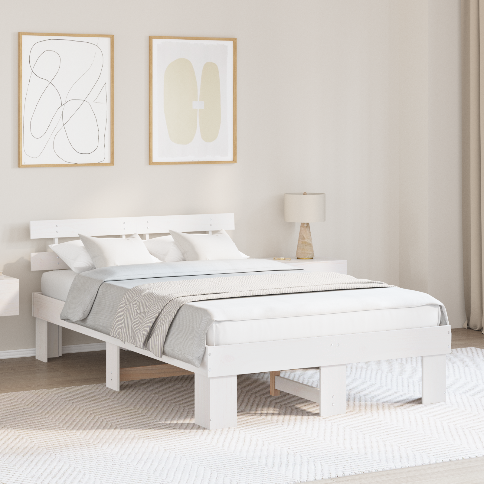 Sängram med huvudgavel Vit 135 x 190 cm Massiv furu