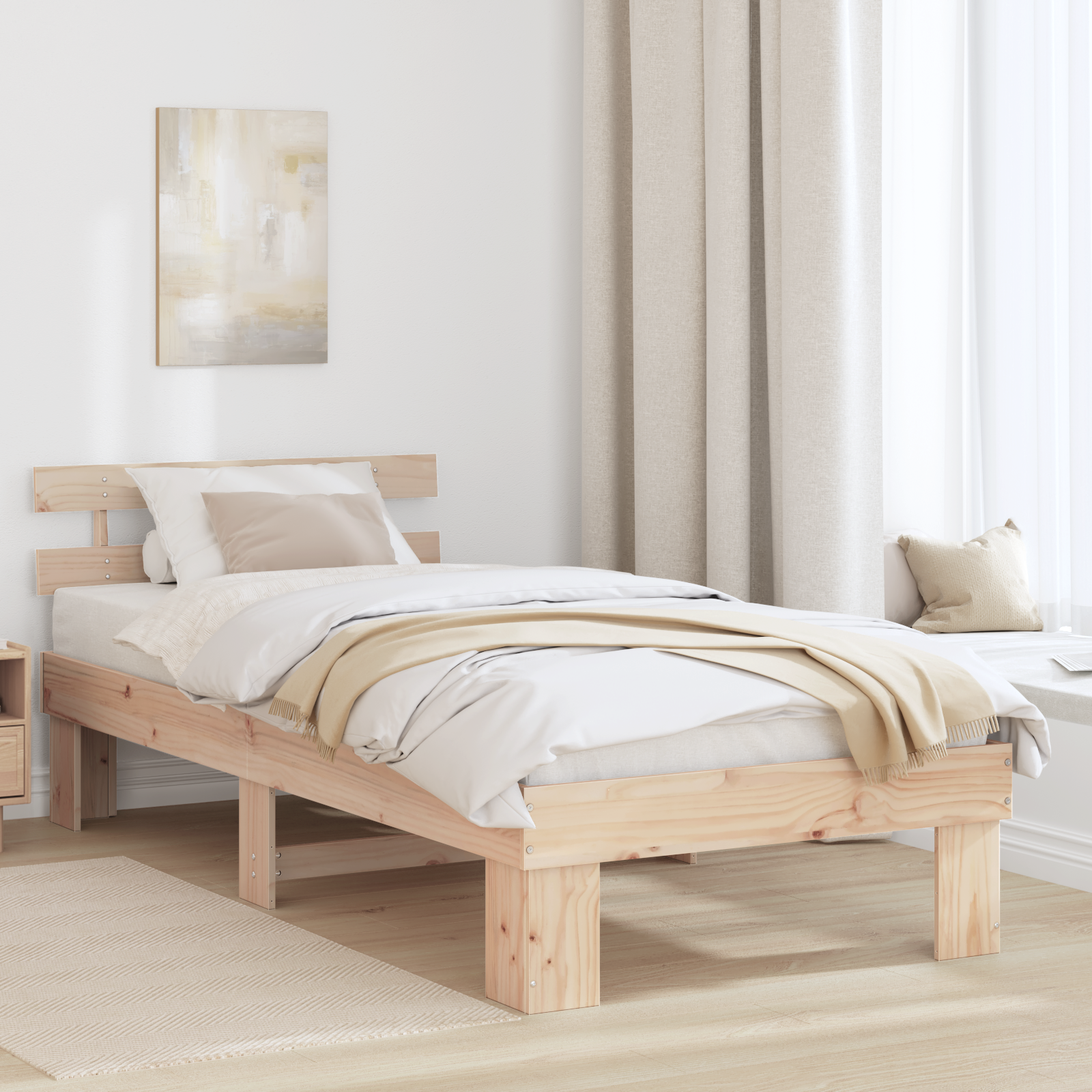 Sängram med huvudgavel Naturfärg 90 x 190 cm Massiv furu