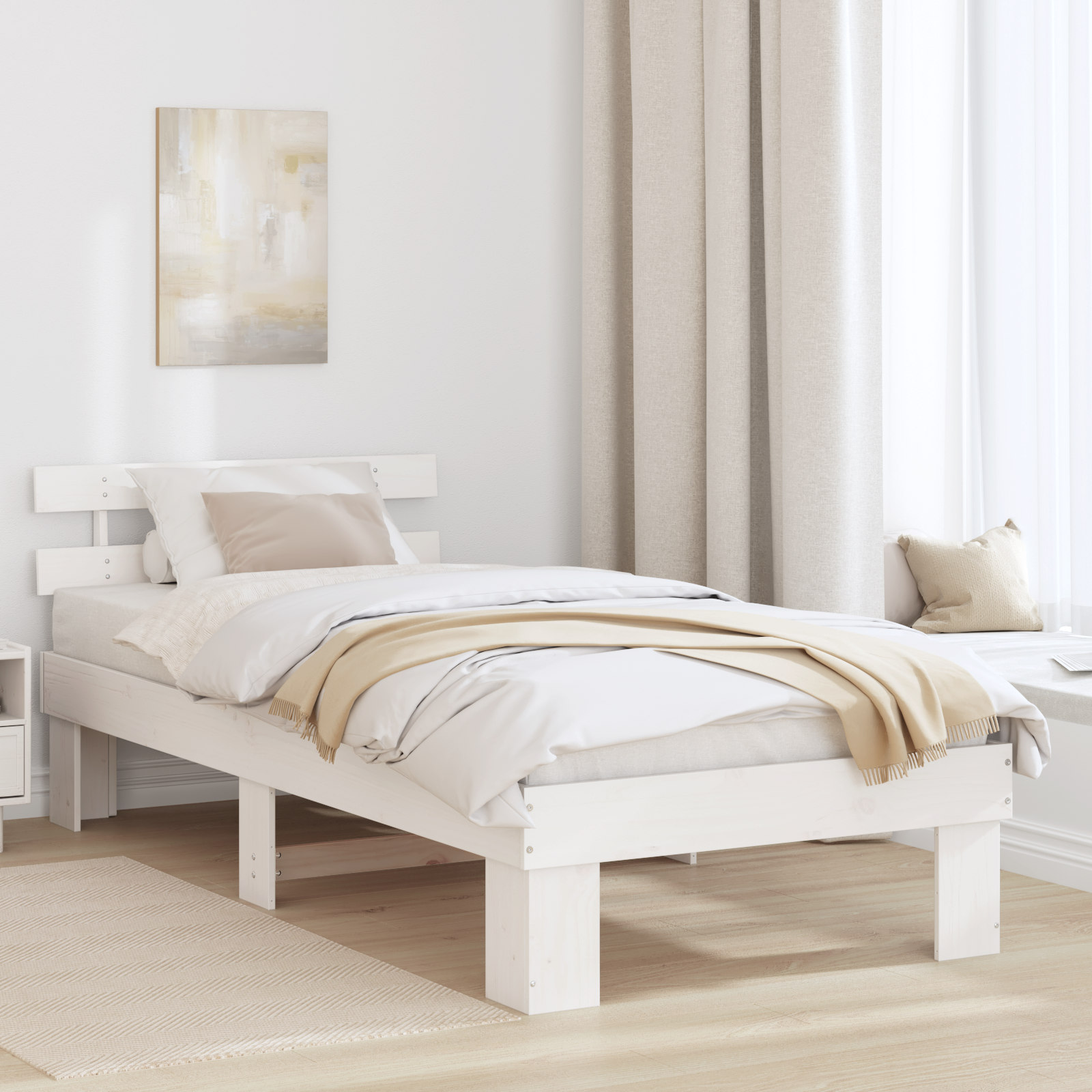 Sängram med huvudgavel Vit 75 x 190 cm Massiv furu