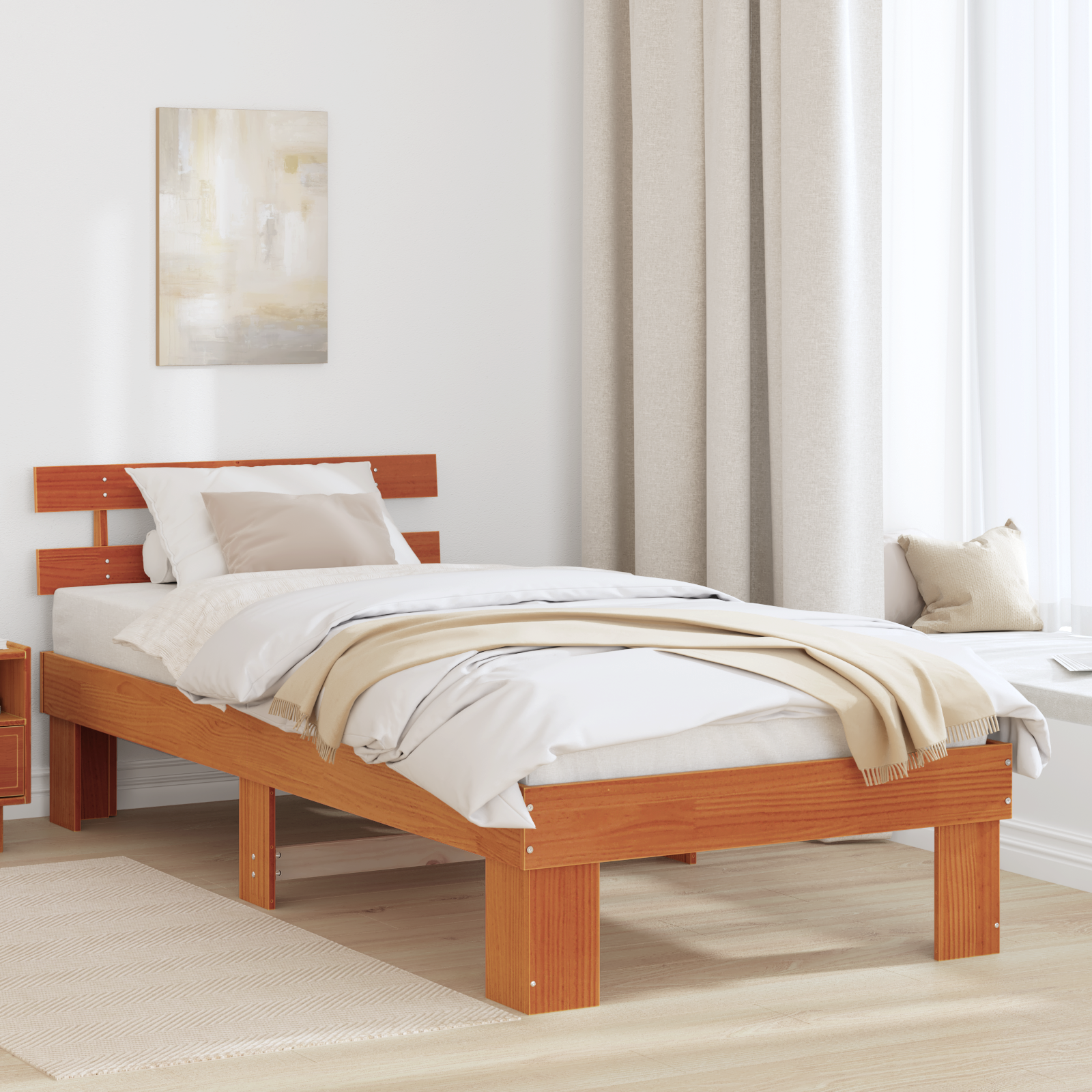 Sängram med huvudgavel Vaxbrun 75 x 190 cm Massiv furu