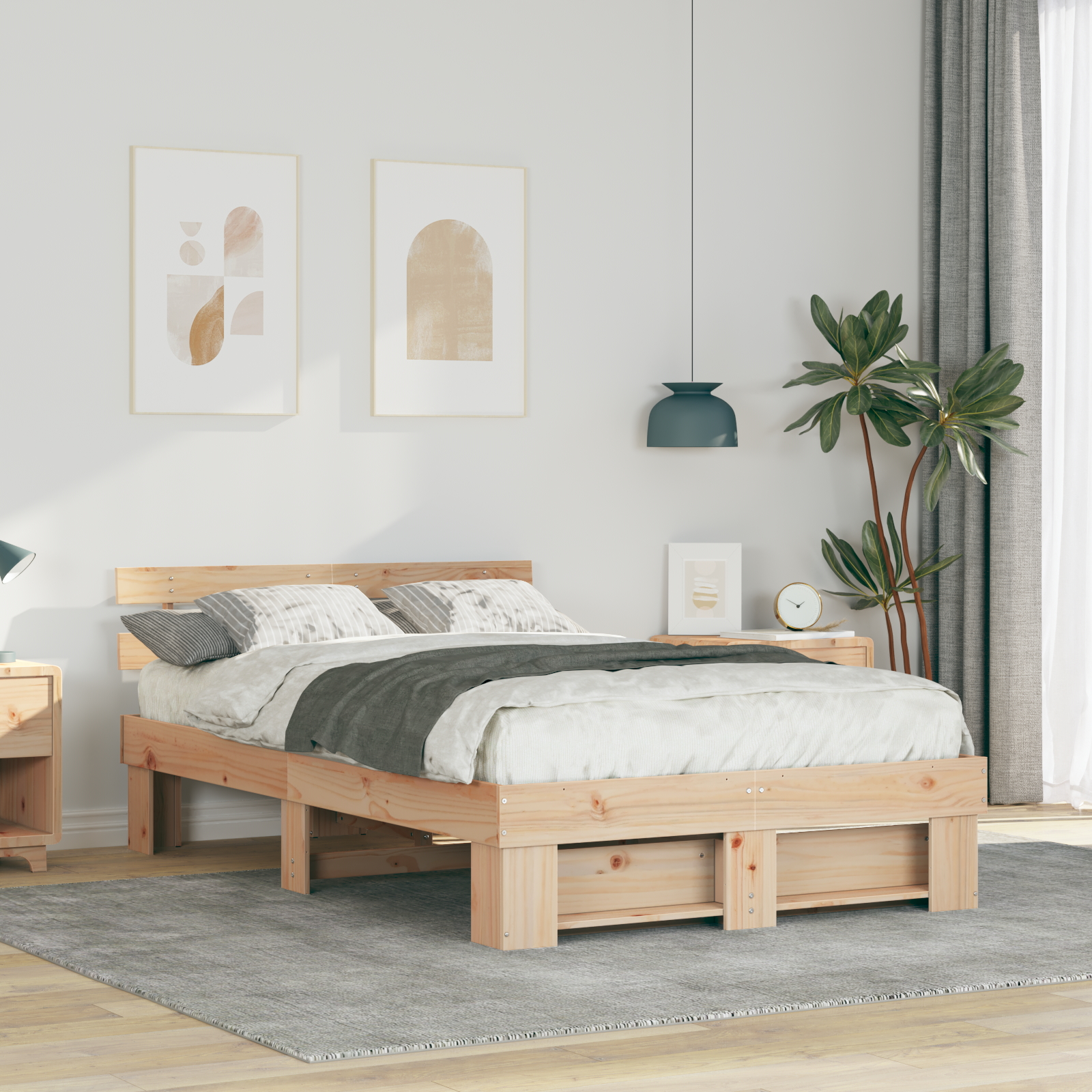 Sängram med huvudgavel Brun 120 x 190 cm Massiv furu