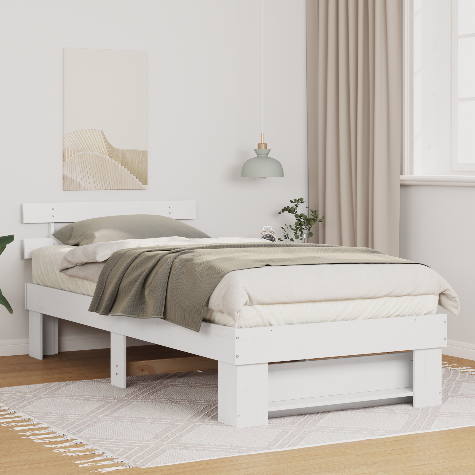 Sängram med huvudgavel Vit 90 x 190 cm Massiv furu
