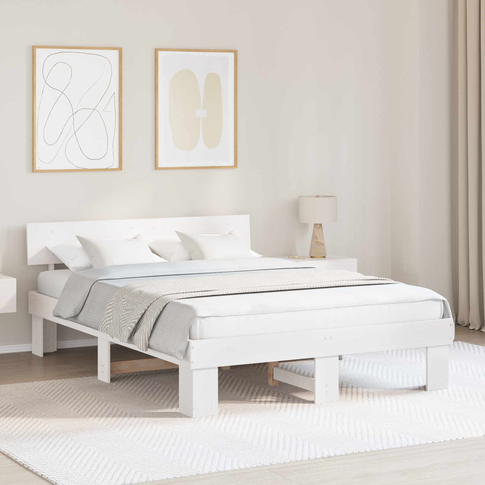 Sängram med huvudgavel Vit 150 x 200 cm Massiv furu