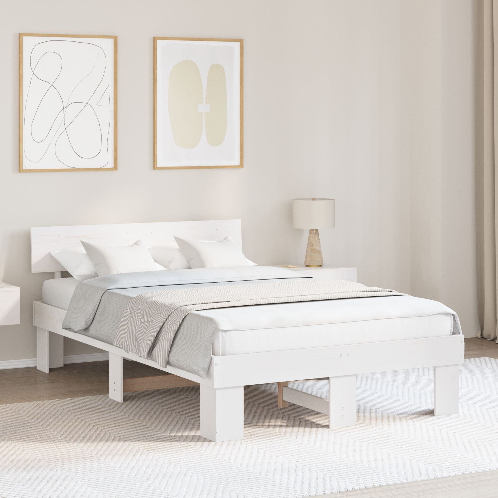 Sängram med huvudgavel Vit 120 x 200 cm Massiv furu