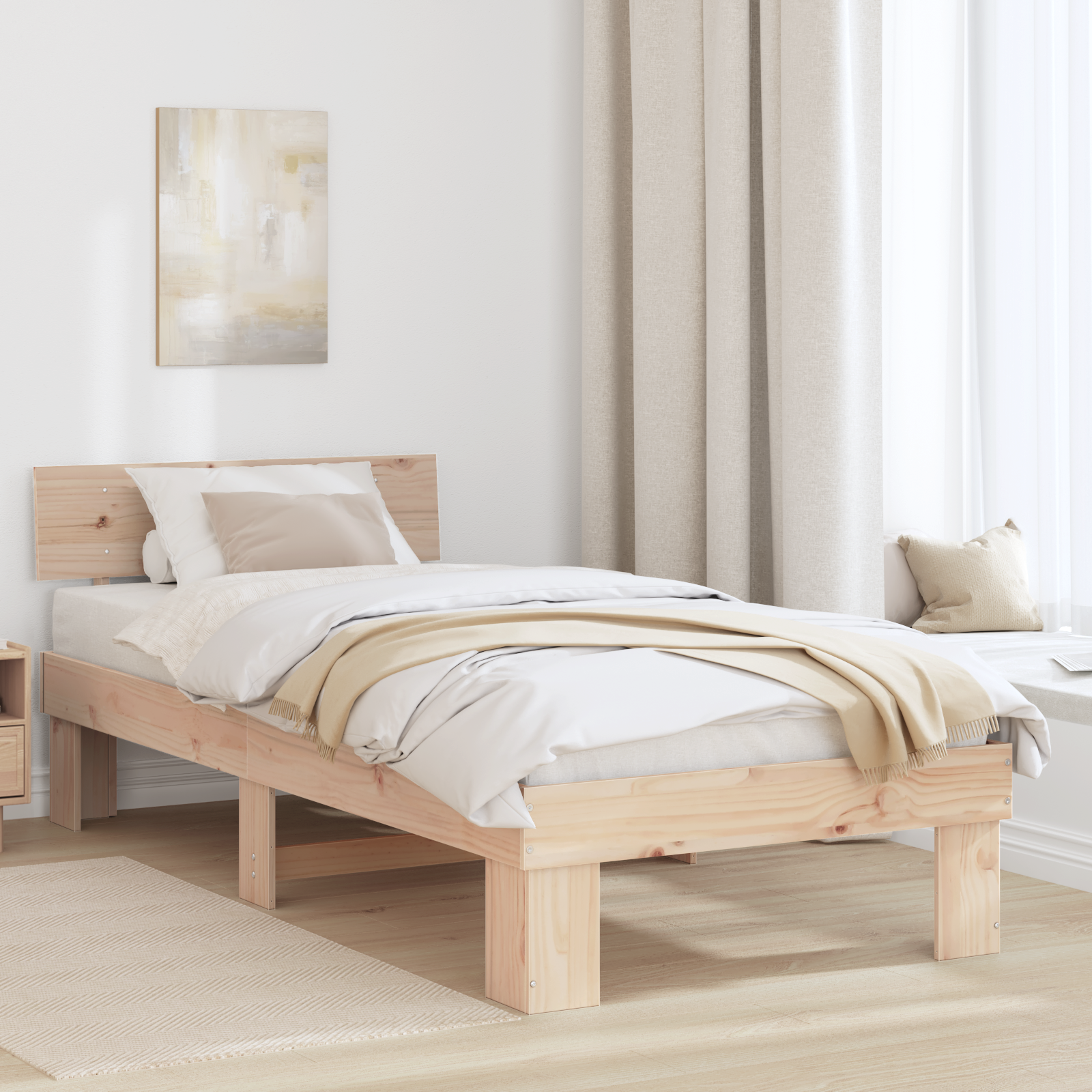 Sängram med huvudgavel Naturfärg 90 x 190 cm Massiv furu