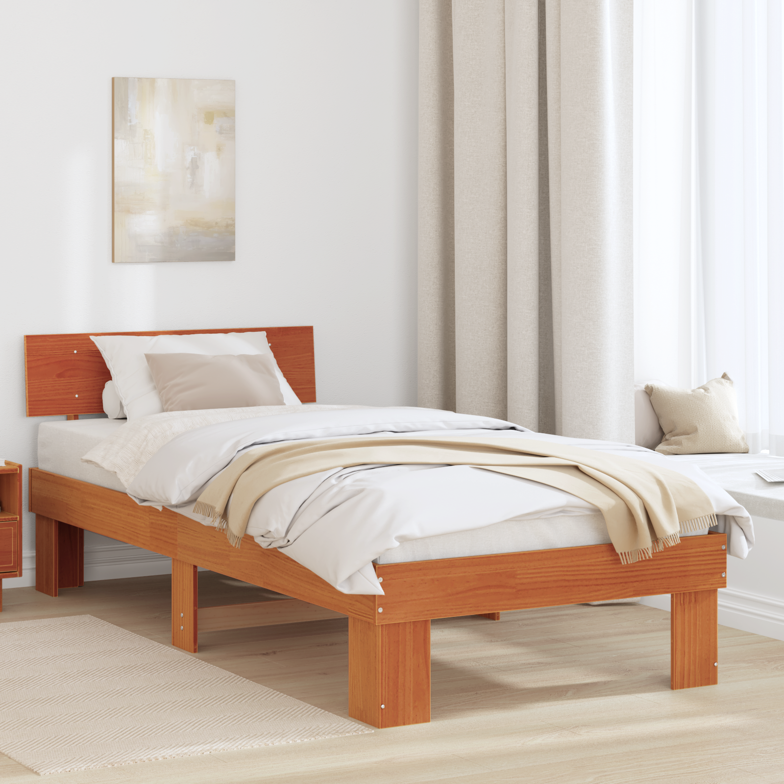 Sängram med huvudgavel Vaxbrun 90 x 190 cm Massiv furu