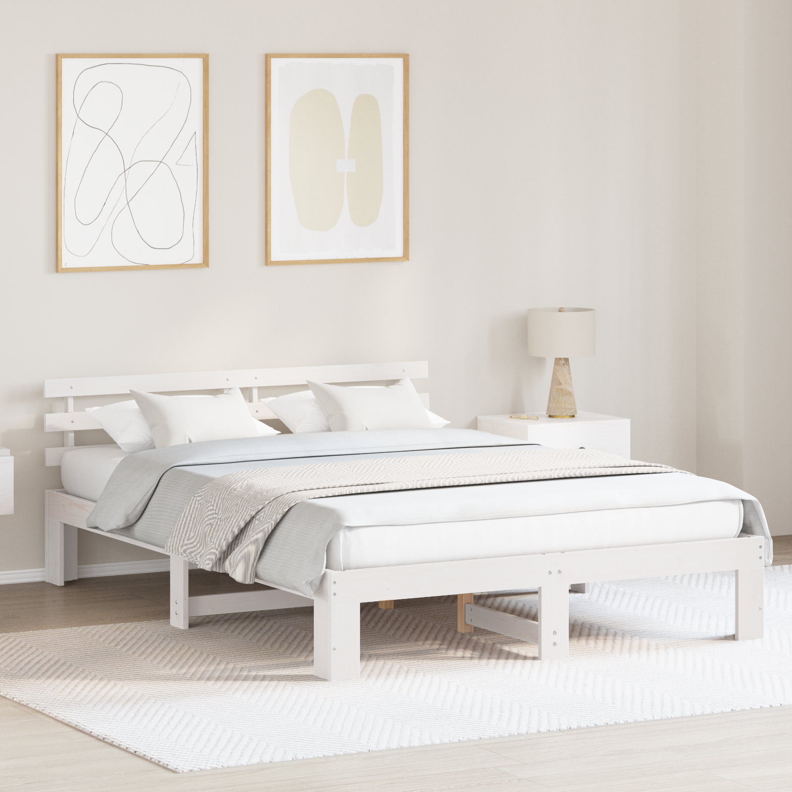 Sängram med huvudgavel Vit 160 x 200 cm Massiv furu