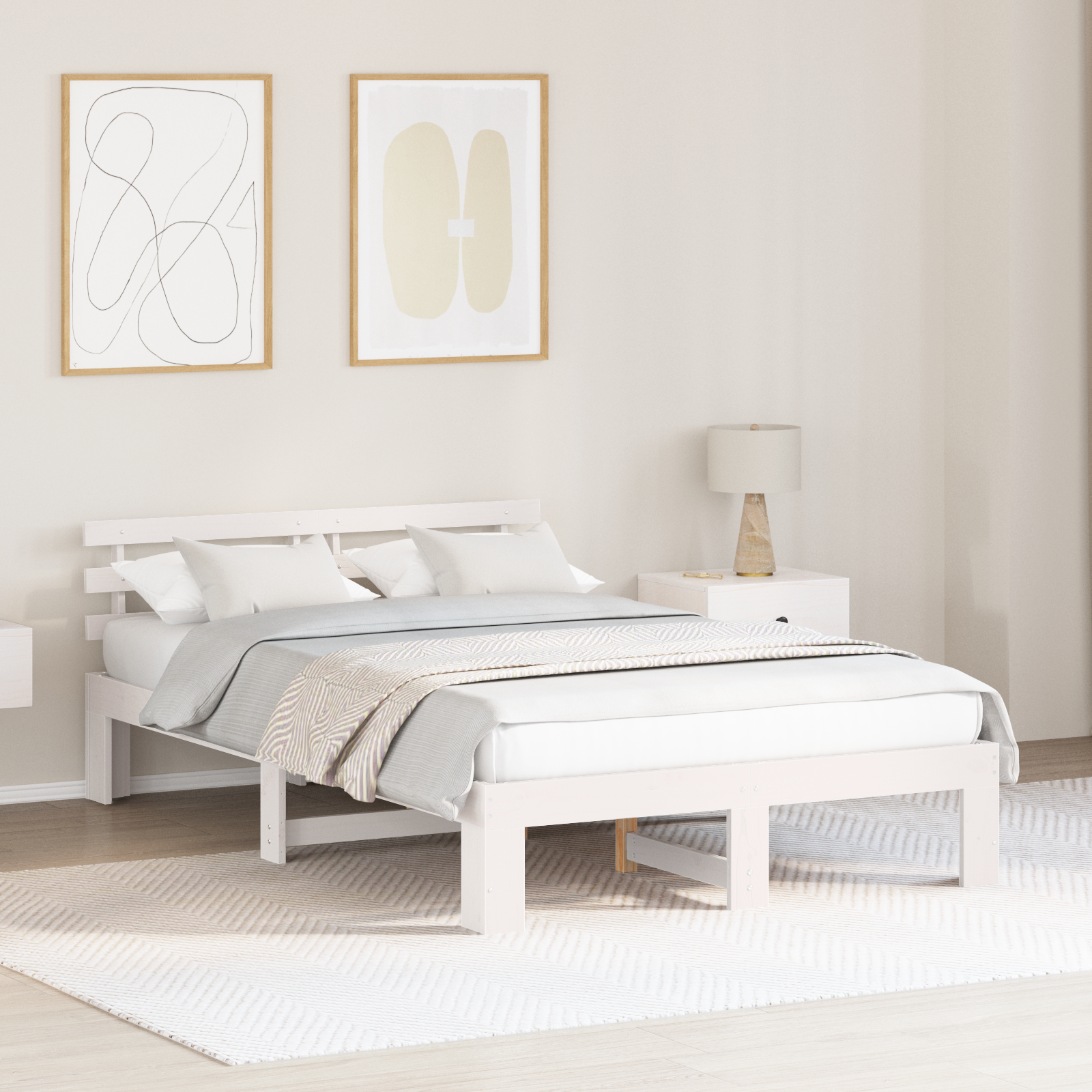 Sängram med huvudgavel Vit 120 x 200 cm Massiv furu