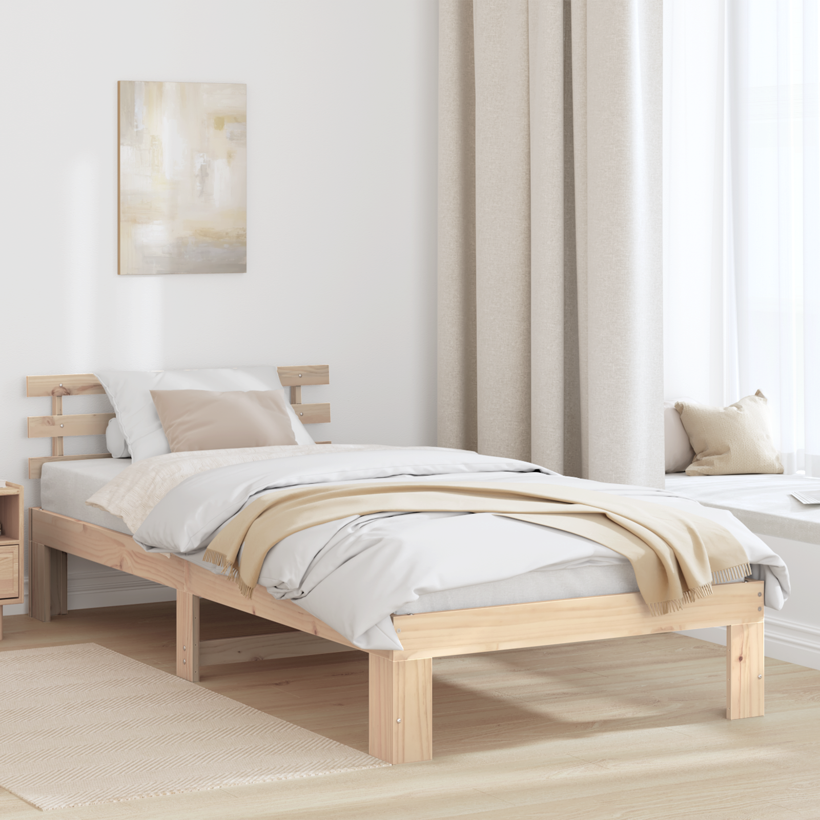 Sängram med huvudgavel Naturfärg 90 x 200 cm Massiv furu