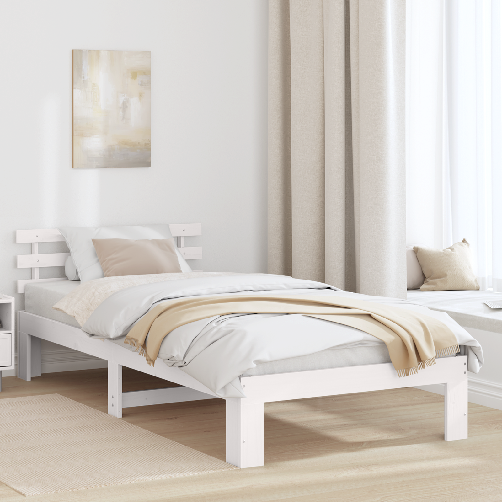Sängram med huvudgavel Vit 75 x 190 cm Massiv furu