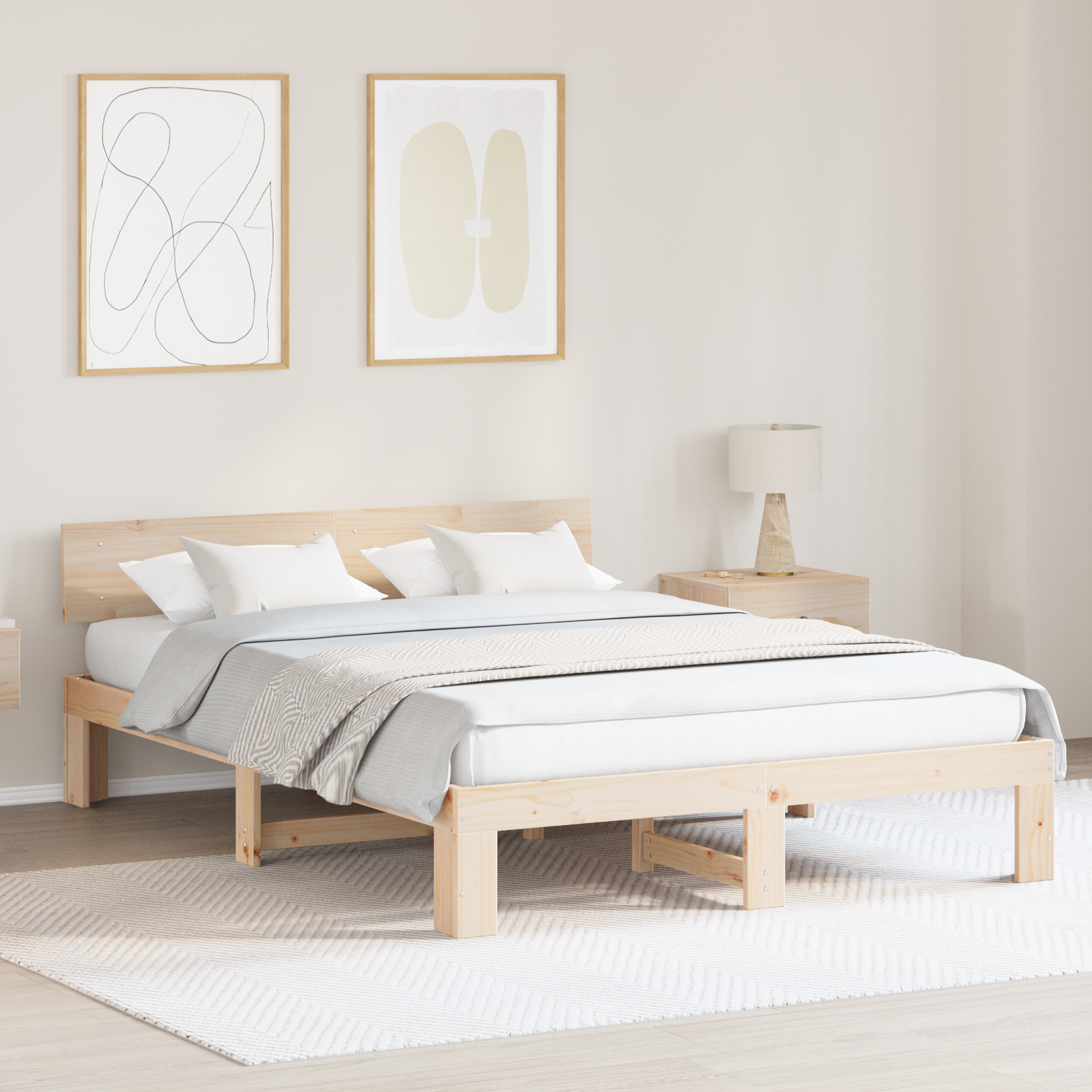 Sängram med huvudgavel Naturfärg 160 x 200 cm Massiv furu