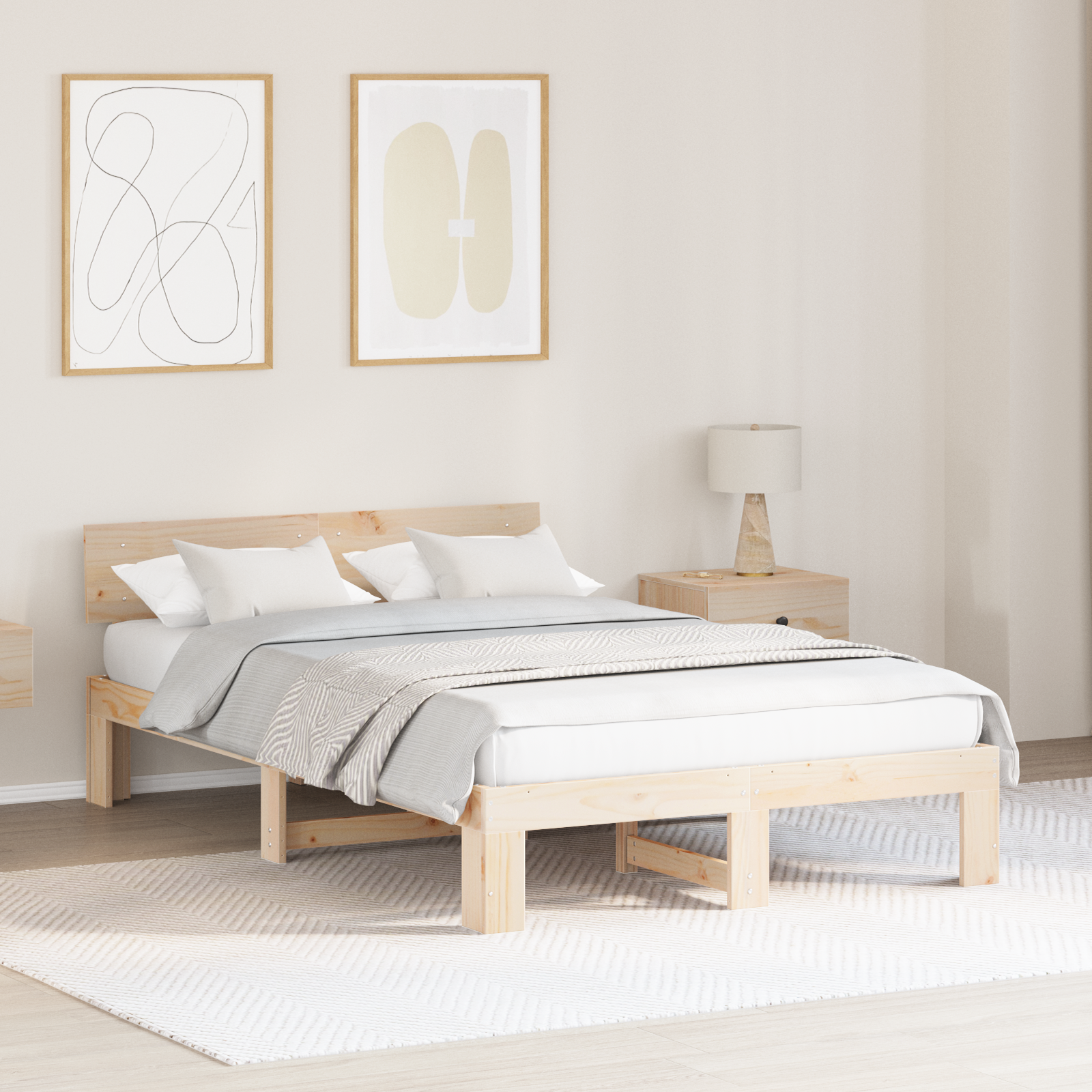 Sängram med huvudgavel Naturfärg 140 x 190 cm Massiv furu