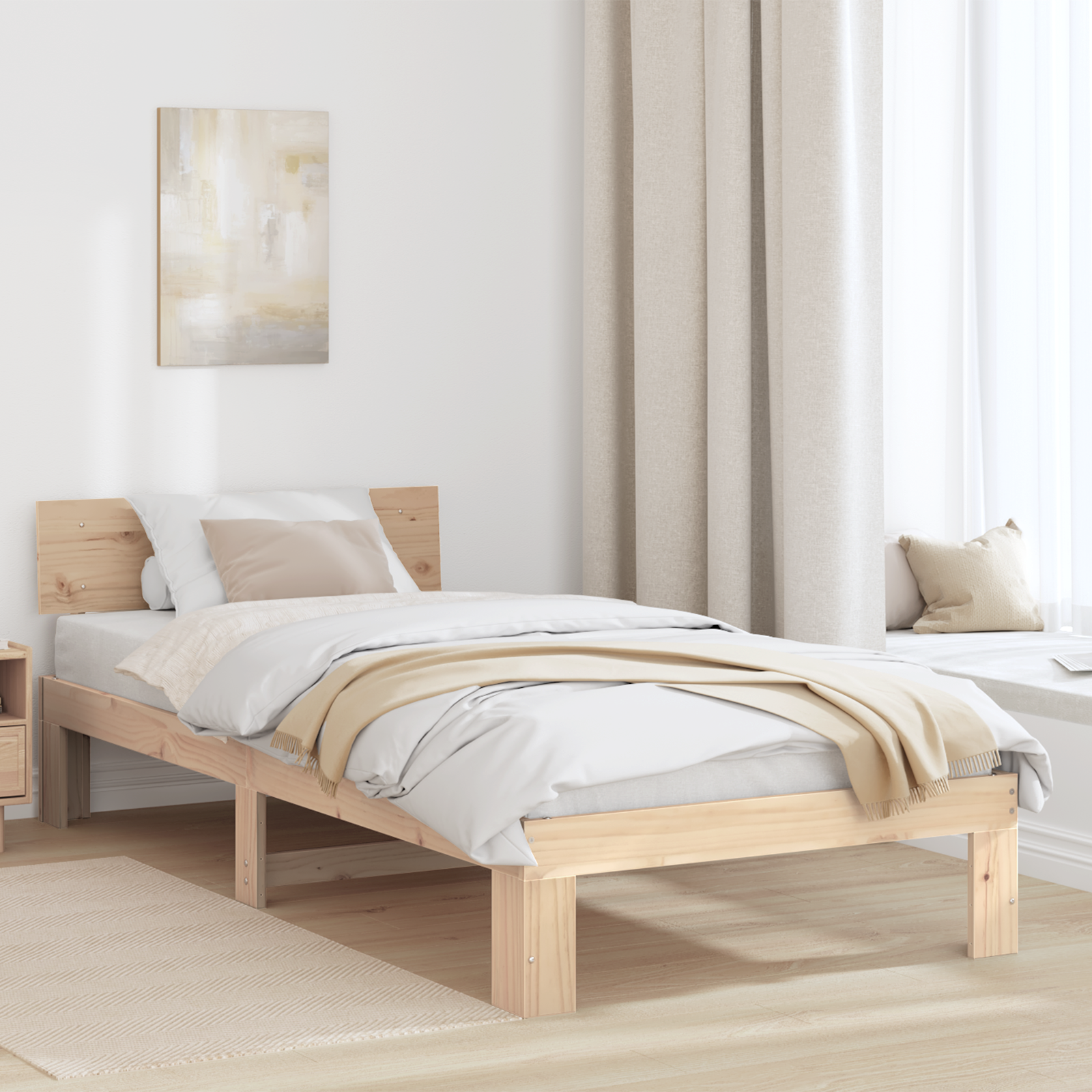 Sängram med huvudgavel Naturfärg 100 x 200 cm Massiv furu