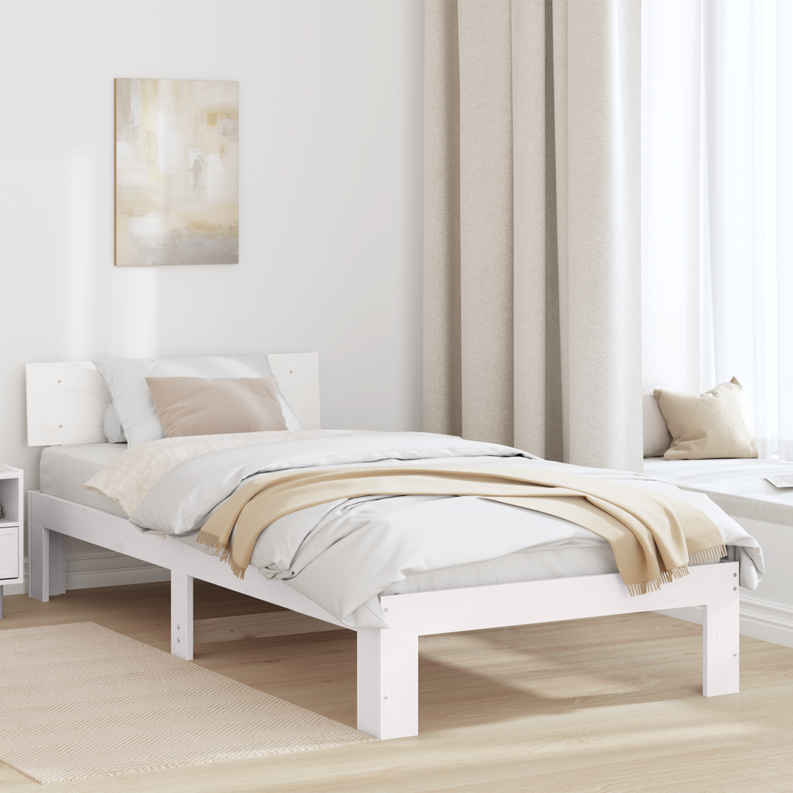 Sängram med huvudgavel Vit 80 x 200 cm Massiv furu