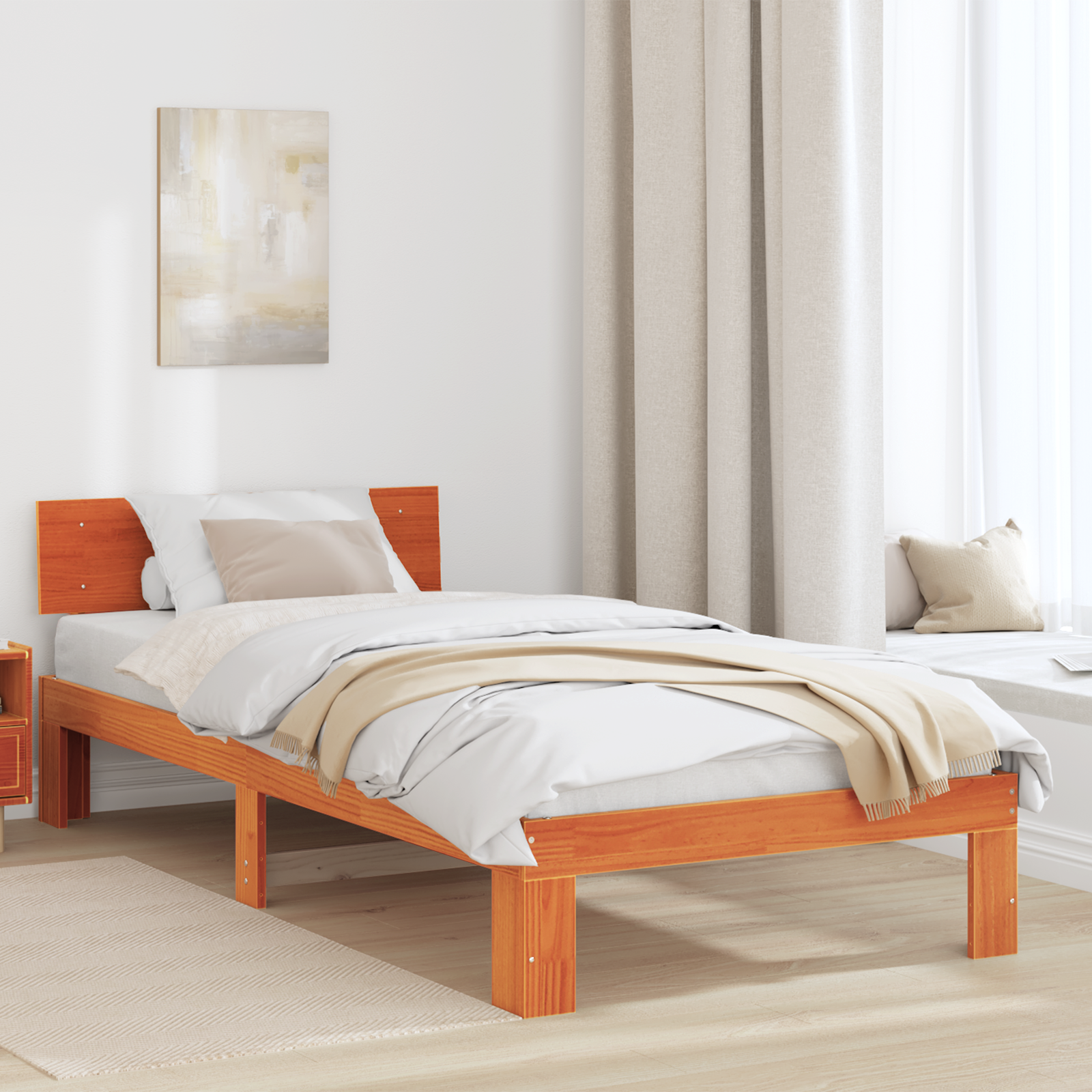 Sängram med huvudgavel Vaxbrun 75 x 190 cm Massiv furu