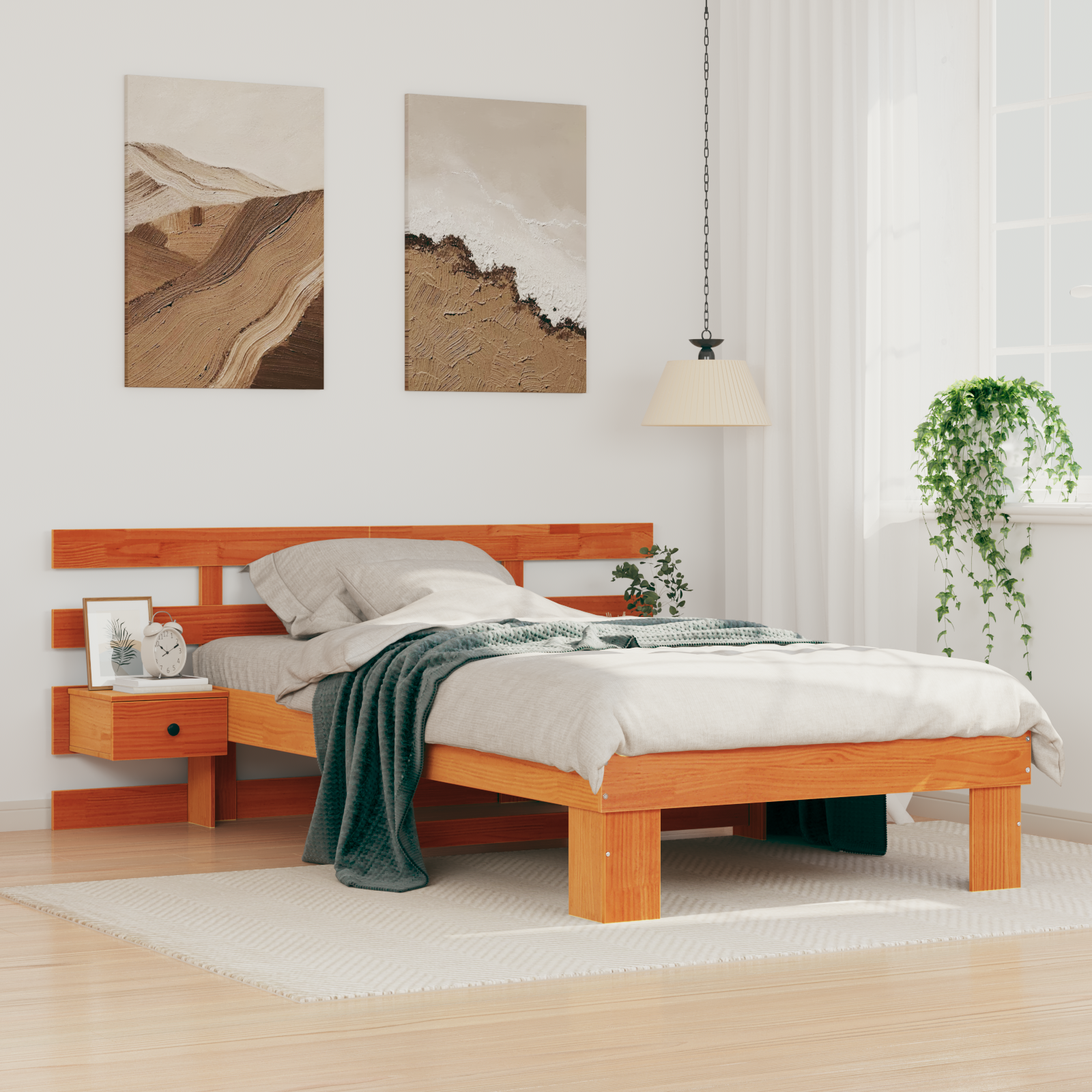 Sängram med huvudgavel Vaxbrun 100 x 200 cm Massiv furu