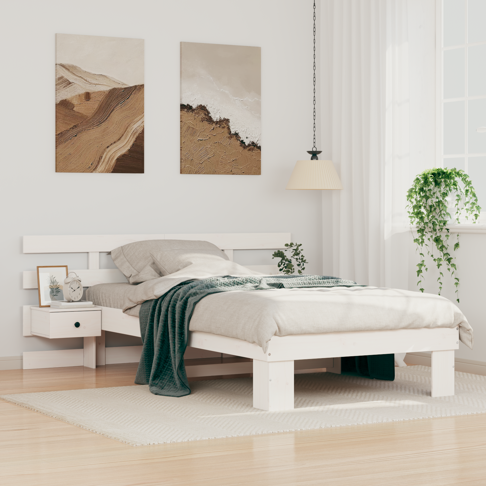 Sängram med huvudgavel Vit 80 x 200 cm Massiv furu