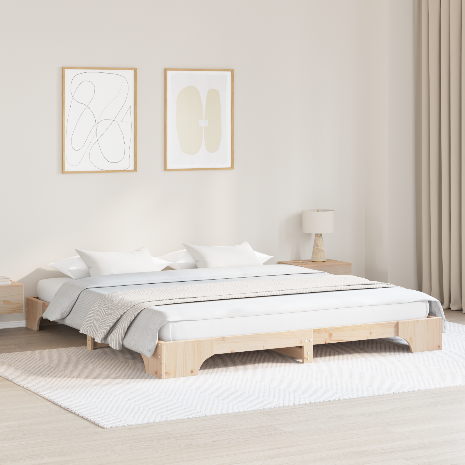 Sängram Naturfärg 200 x 200 cm Massiv furu
