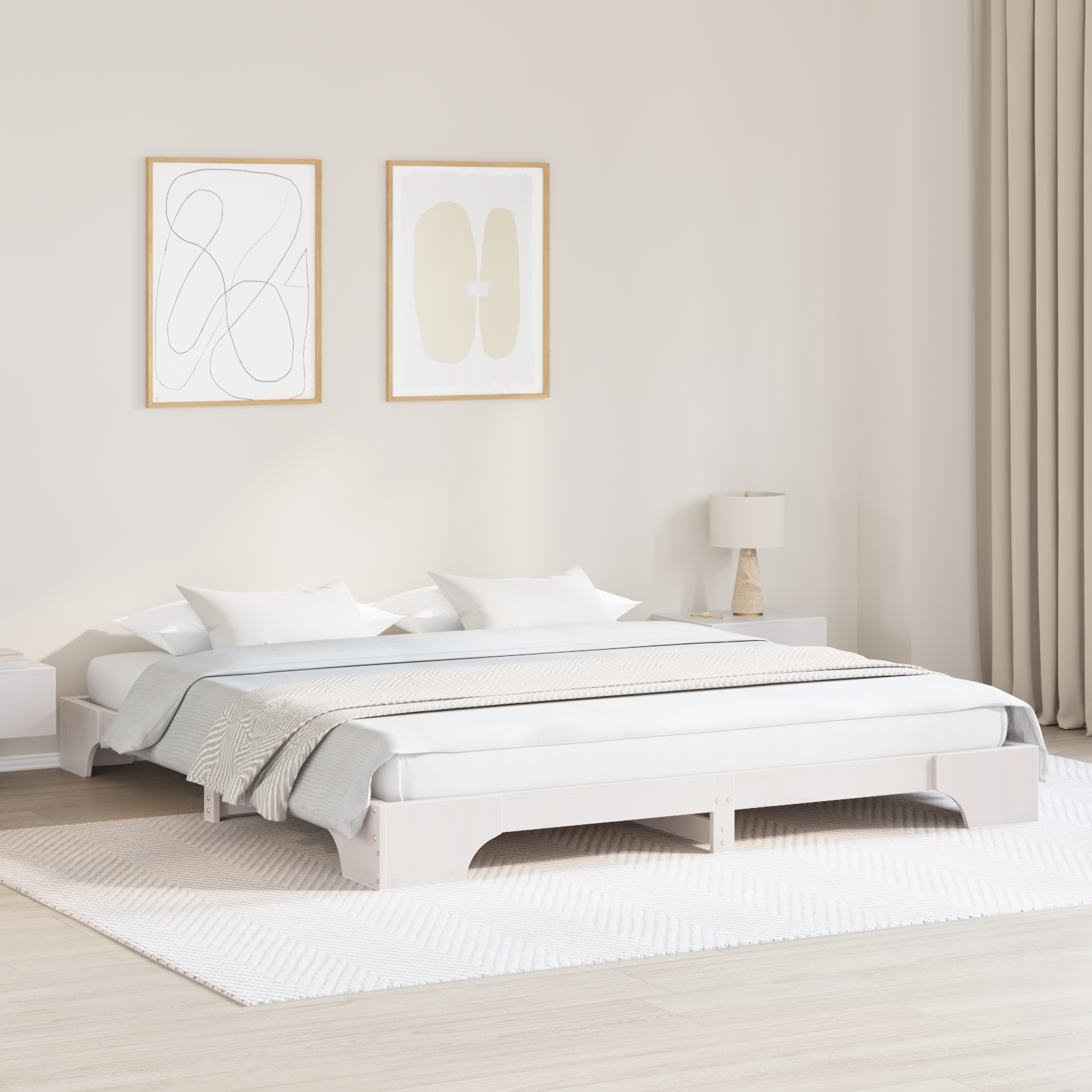 Sängram Vit 200 x 200 cm Massiv furu