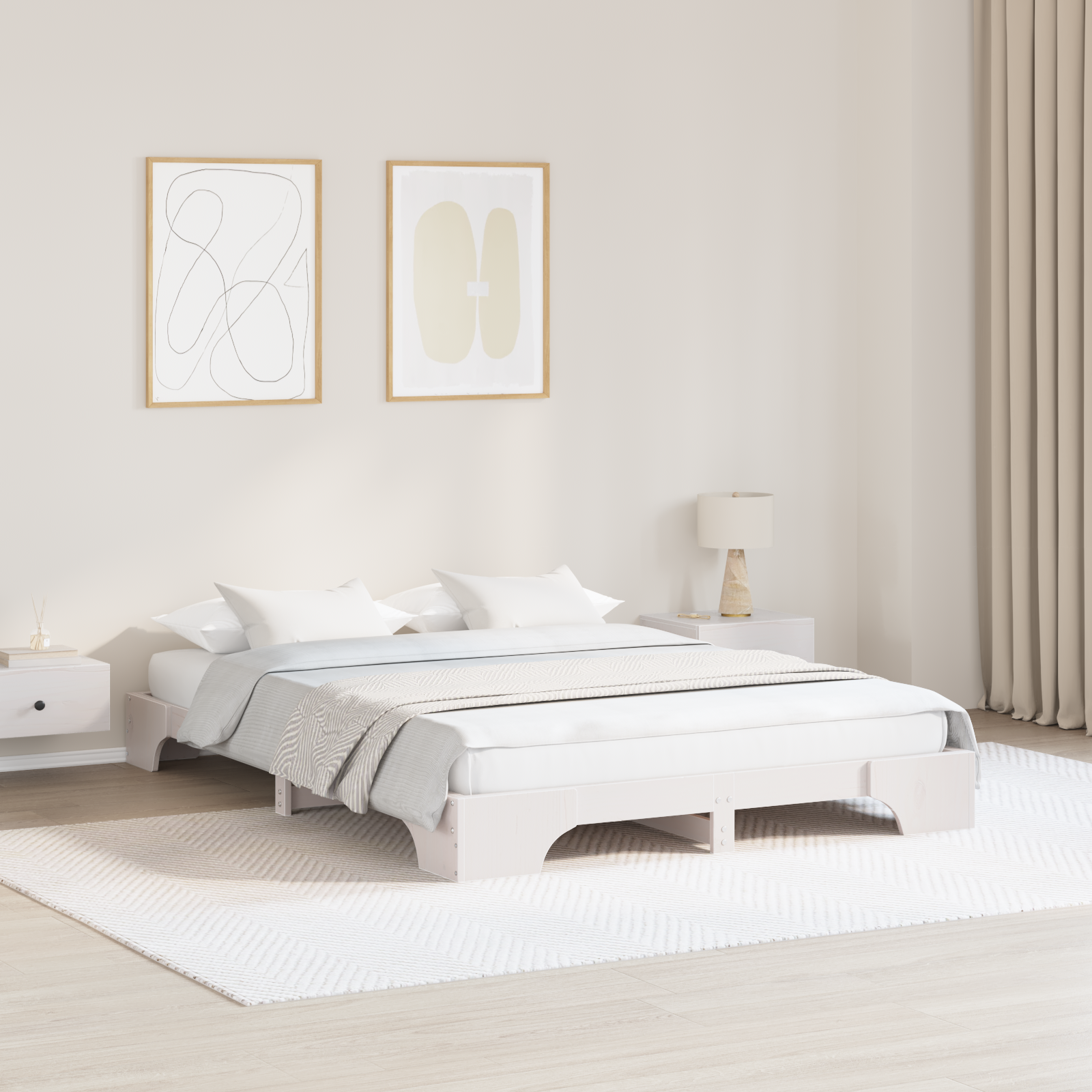 Sängram Vit 150 x 200 cm Massiv furu