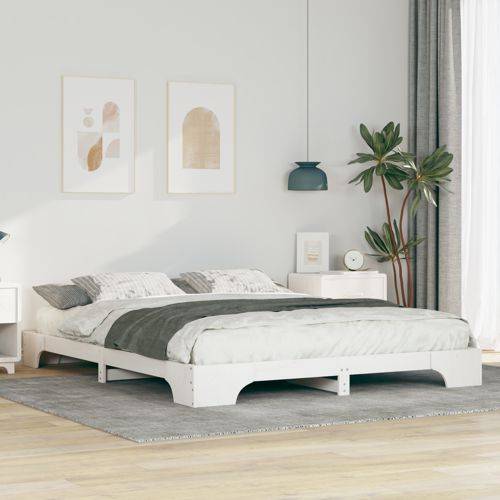Sängram Vit 160 x 210 cm Massiv furu
