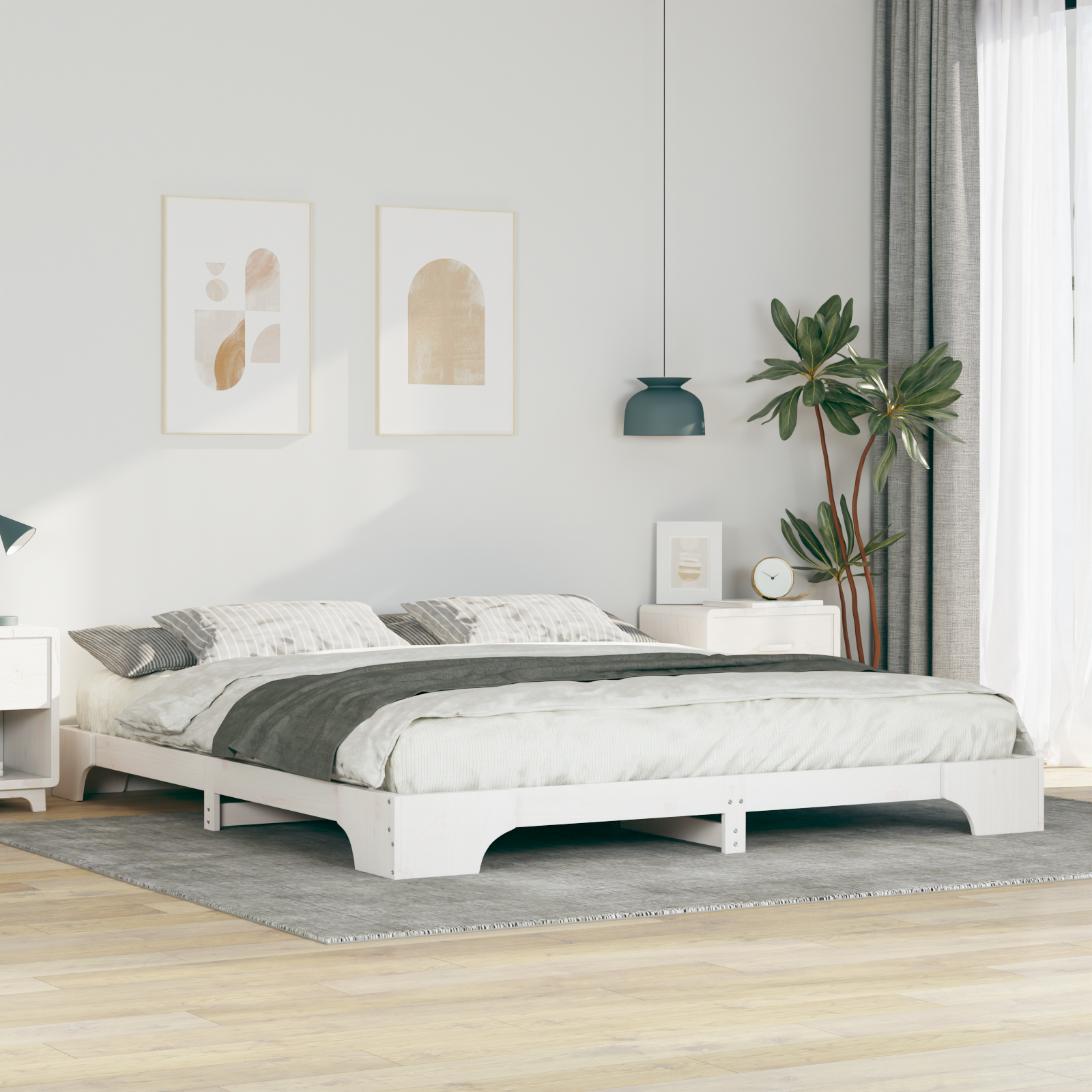 Sängram Vit 180 x 210 cm Massiv furu