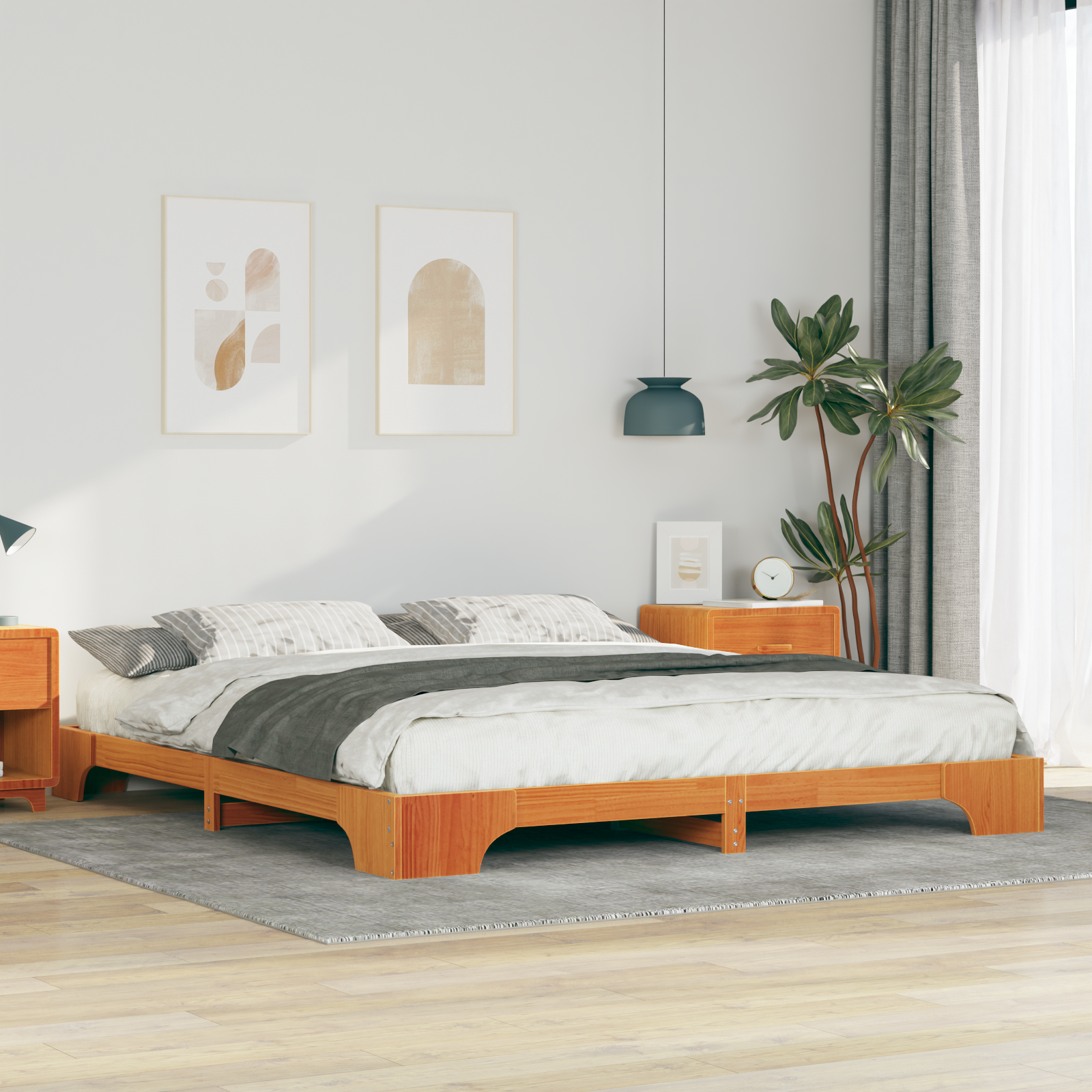 Sängram Brun 180 x 210 cm Massiv furu