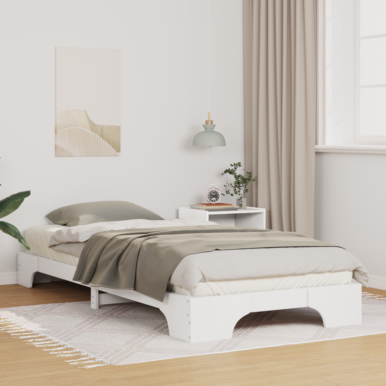 Sängram Vit 90 x 220 cm Massiv furu
