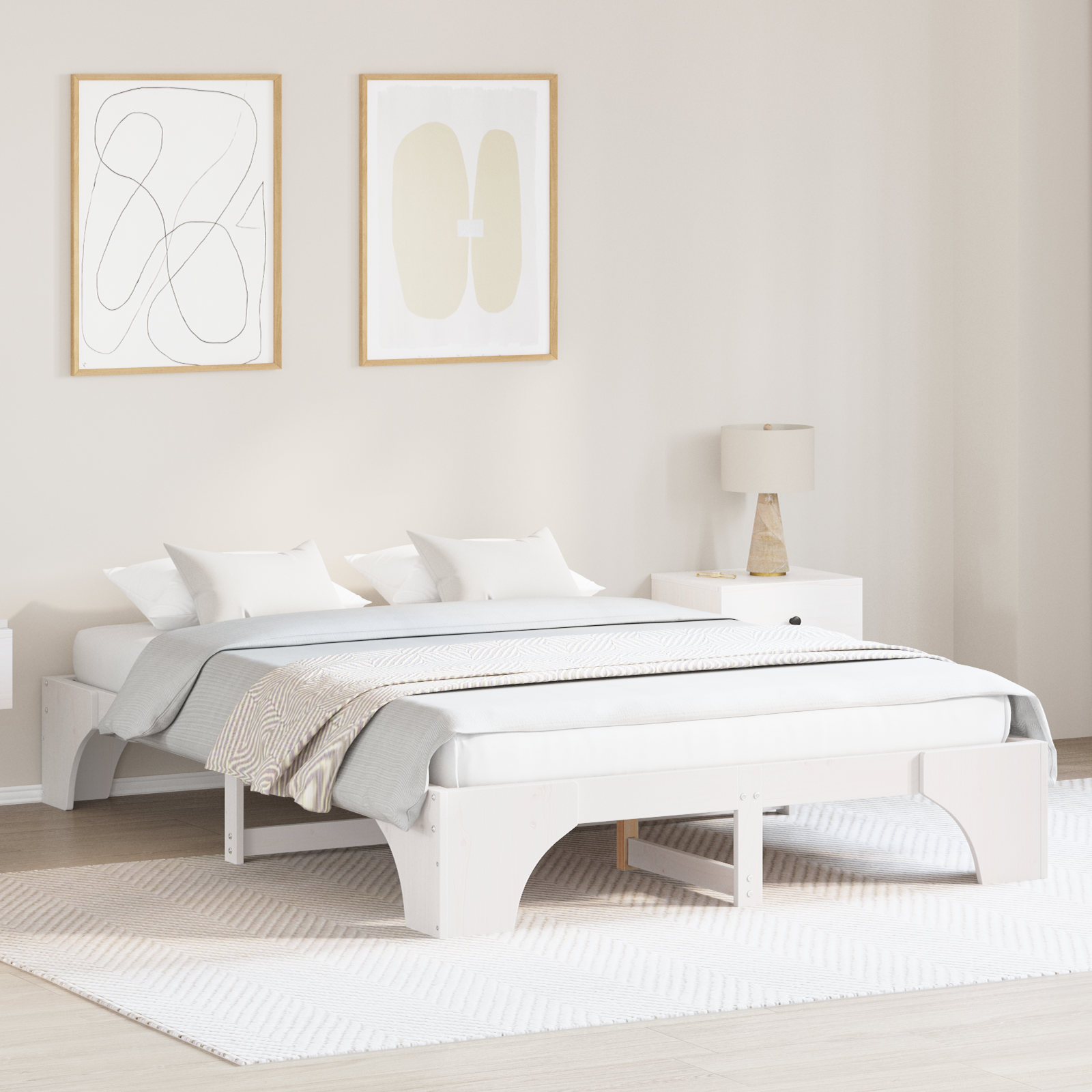 Sängram Vit 150 x 200 cm Massiv furu
