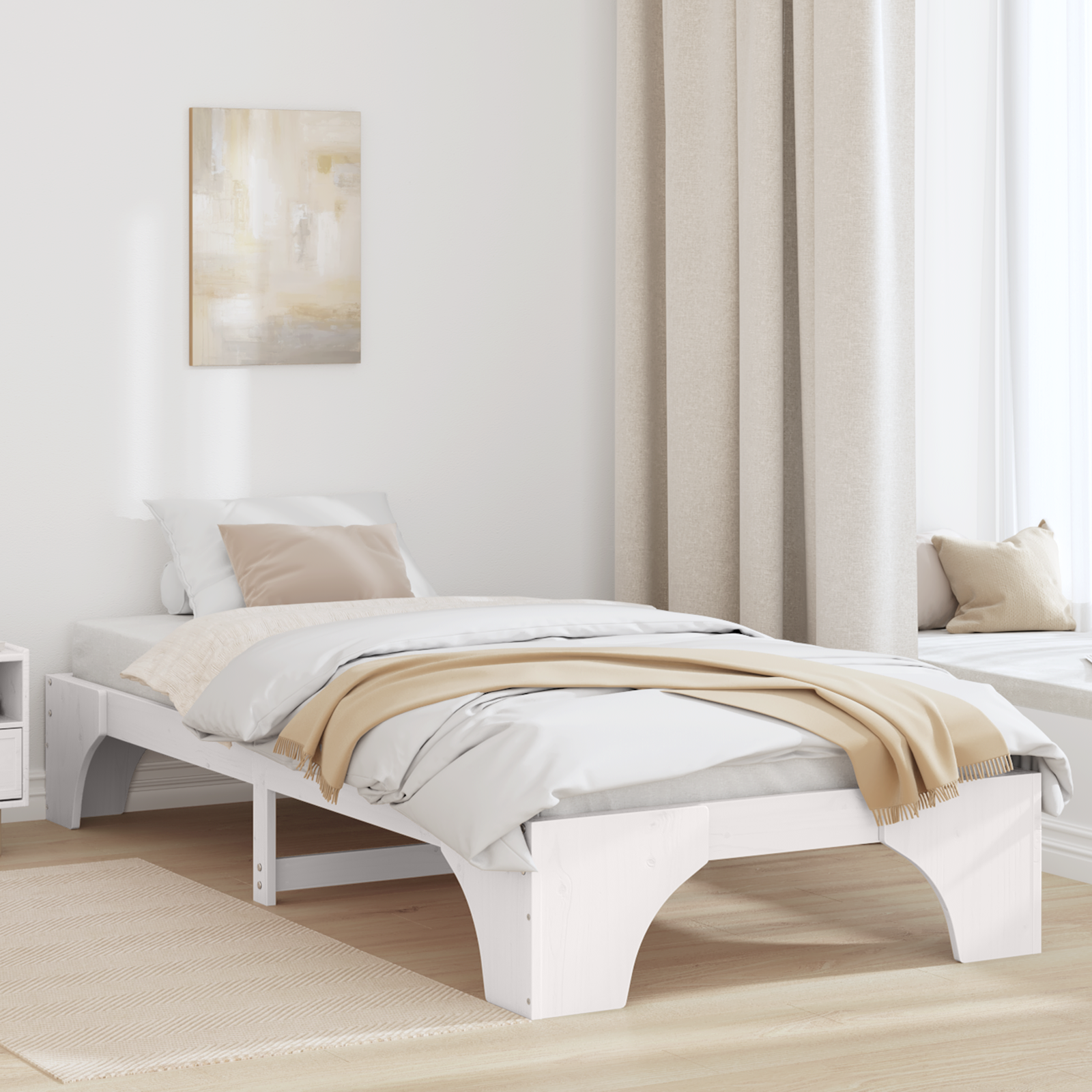 Sängram Vit 90 x 200 cm Massiv furu