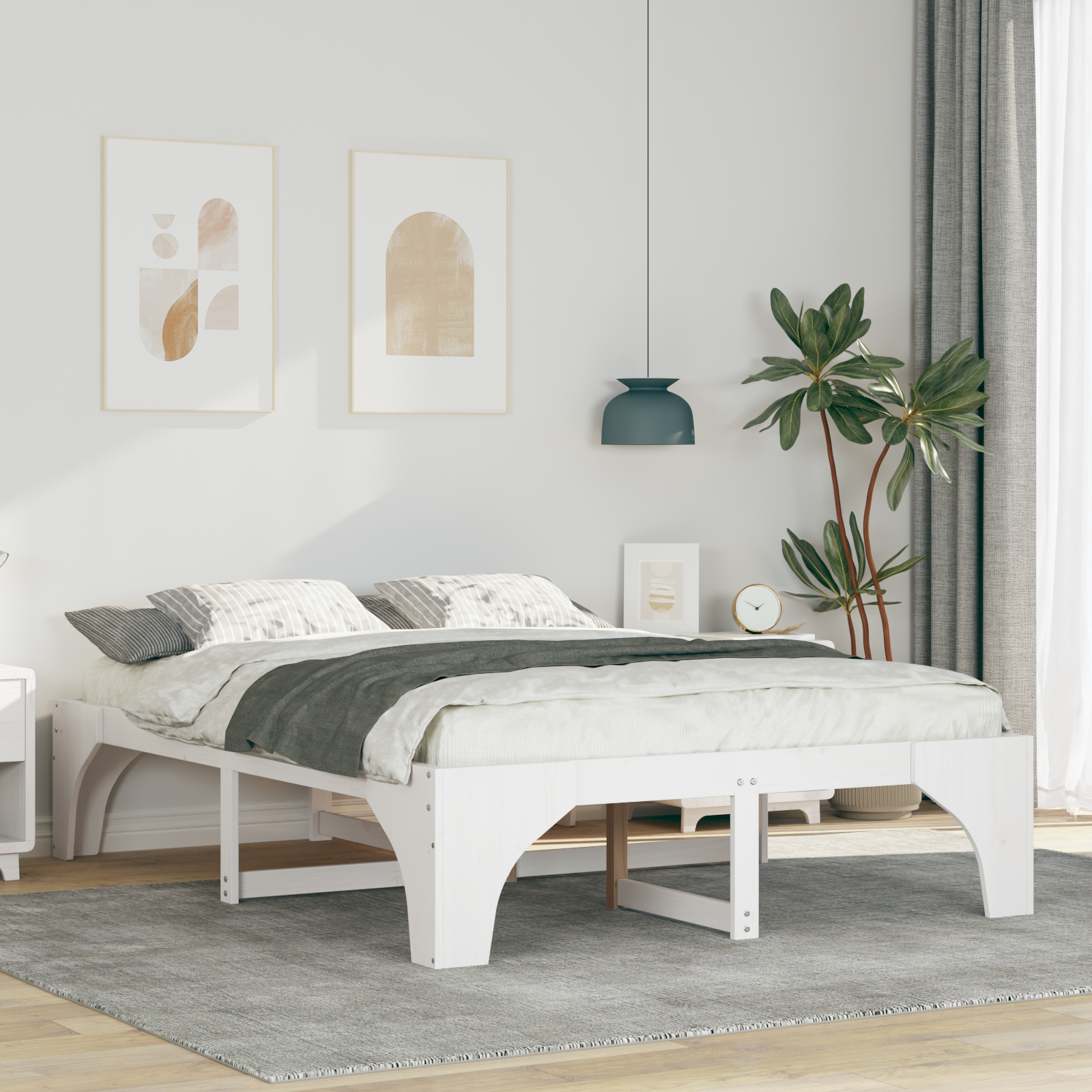Sängram Vit 160 x 200 cm Massiv furu