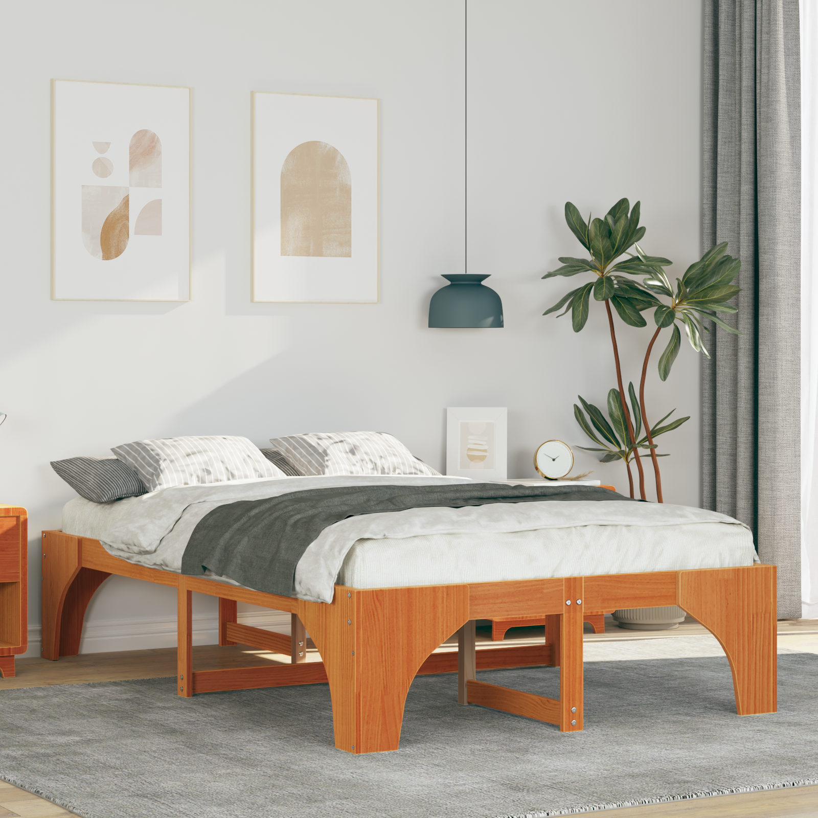 Sängram Brun 140 x 190 cm Massiv furu