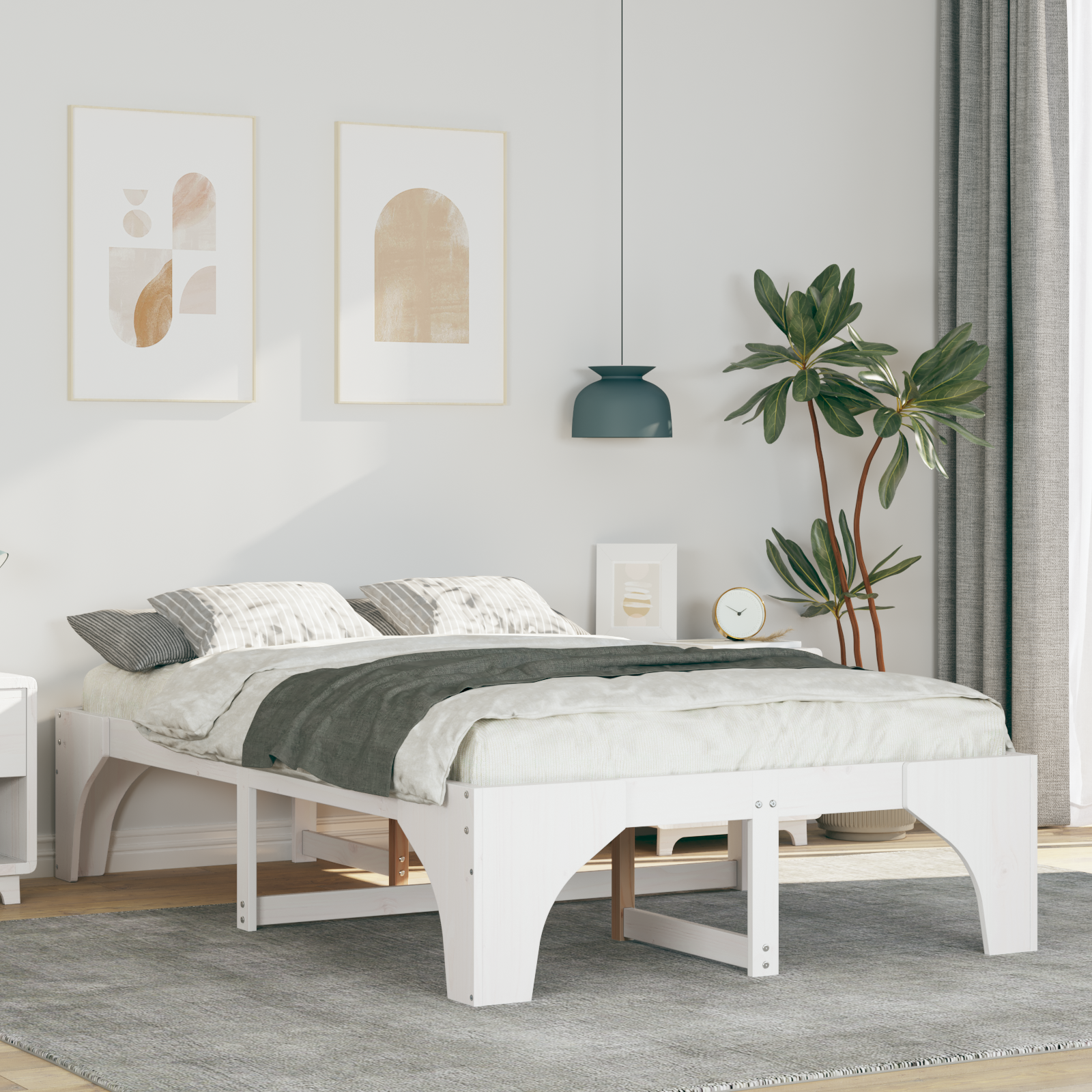 Sängram Vit 135 x 190 cm Massiv furu