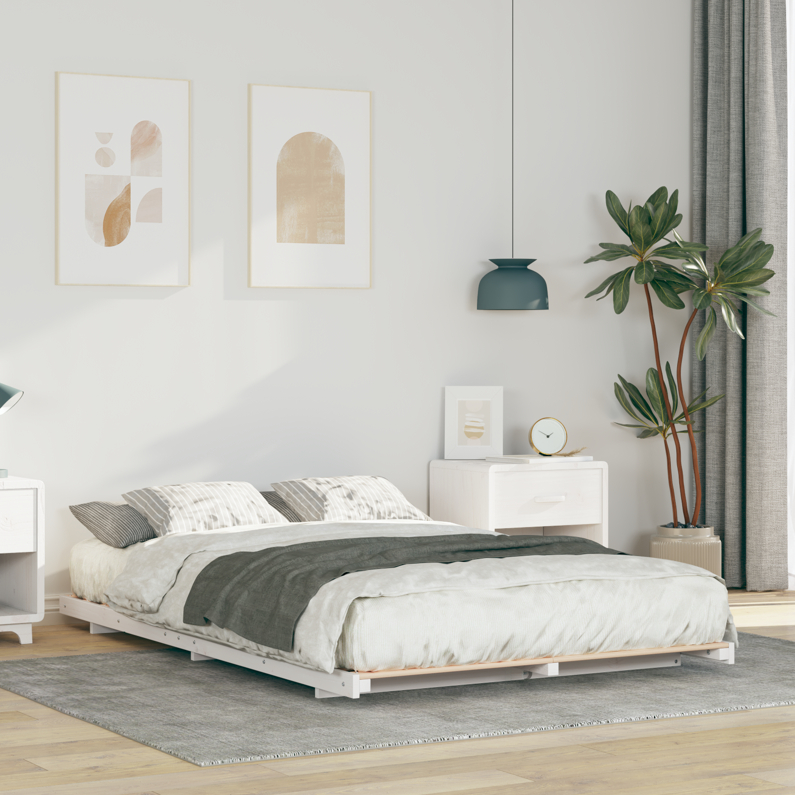Sängram Vit 140 x 190 cm Massiv furu