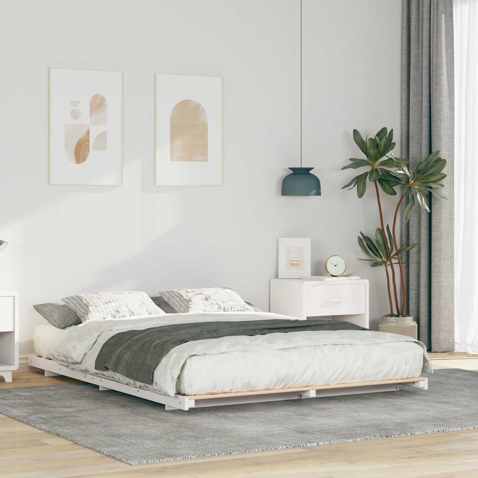 Sängram Vit 140 x 210 cm Massiv furu