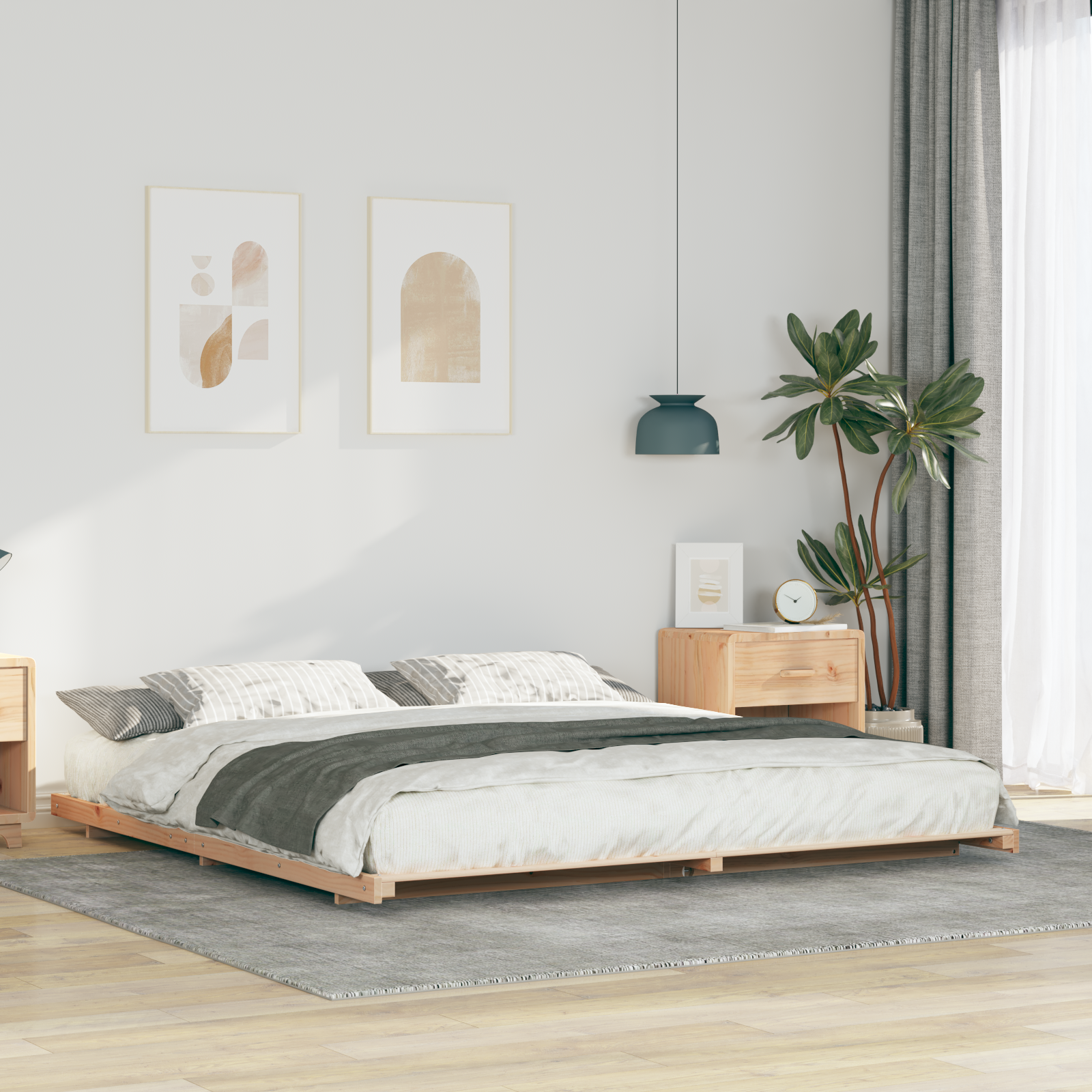 Sängram Brun 200 x 210 cm Massiv furu