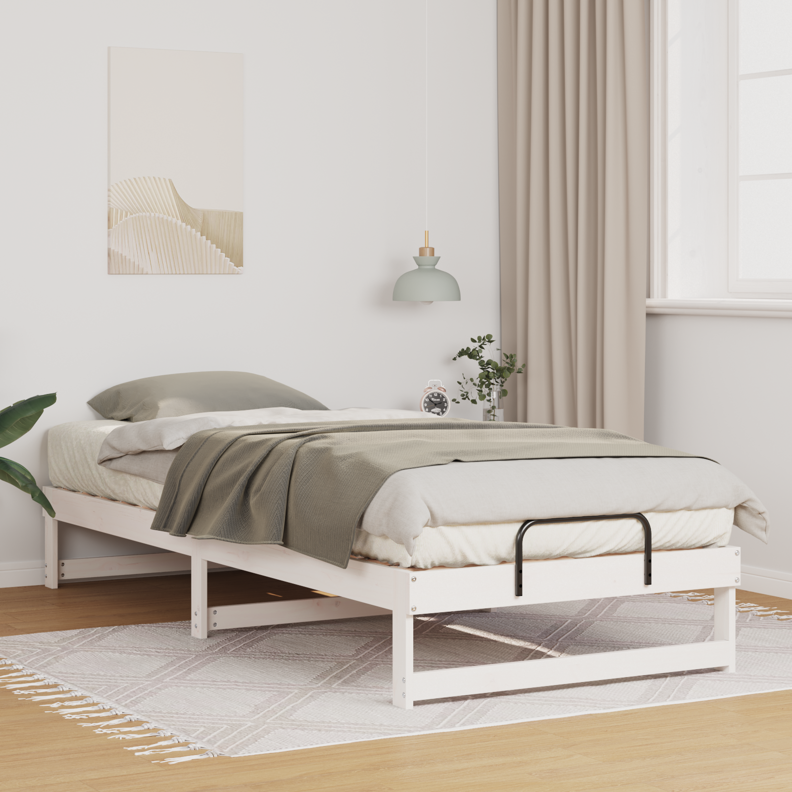 Sängram Vit 90 x 220 cm Massiv furu