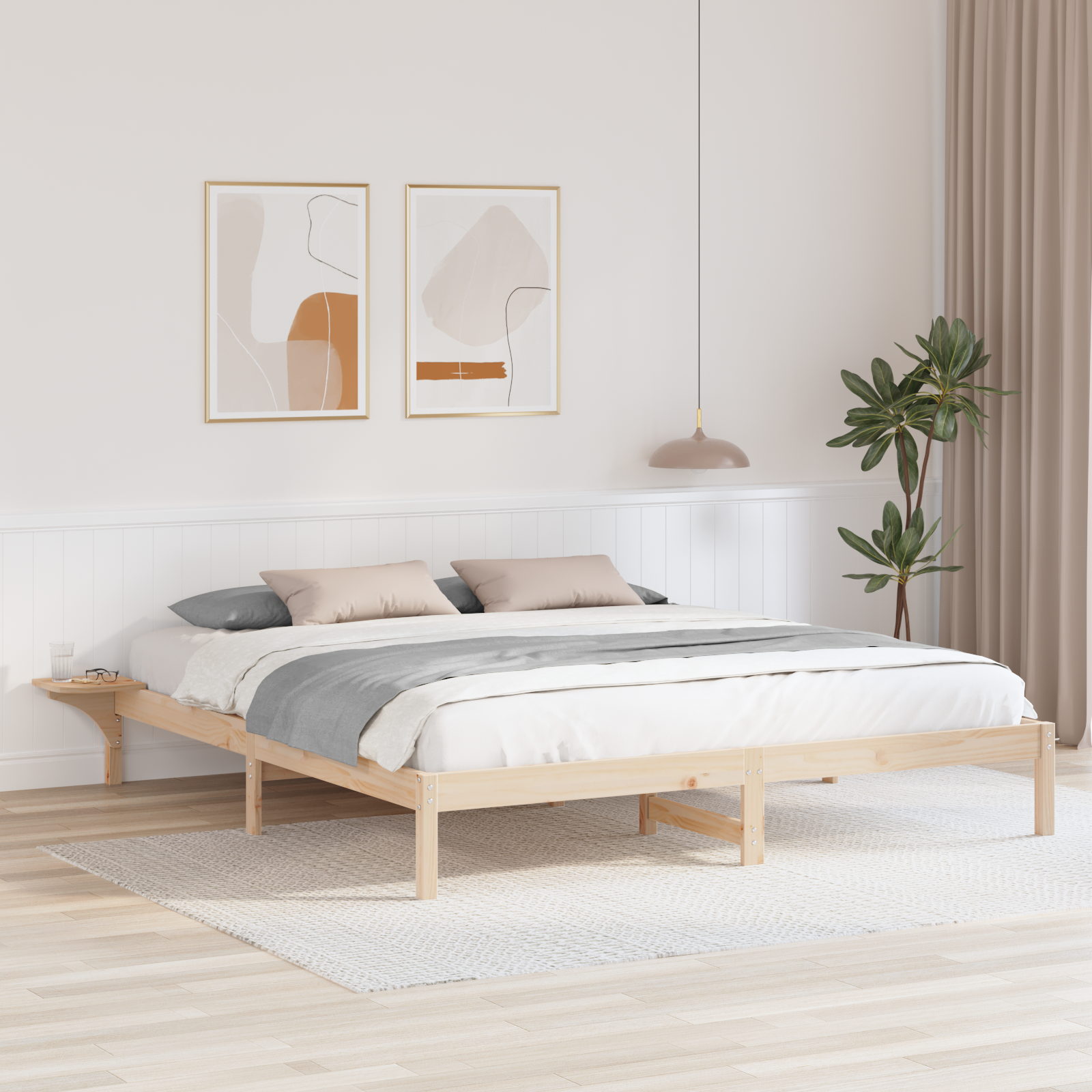 Sängram Naturfärg 200 x 200 cm Massiv furu