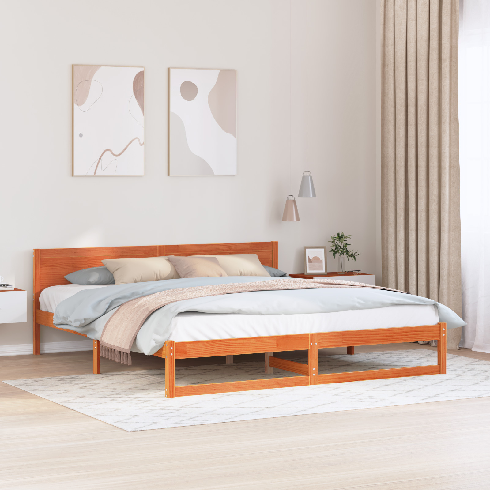 Sängram med huvudgavel Vaxbrun 180 x 200 cm Massiv furu