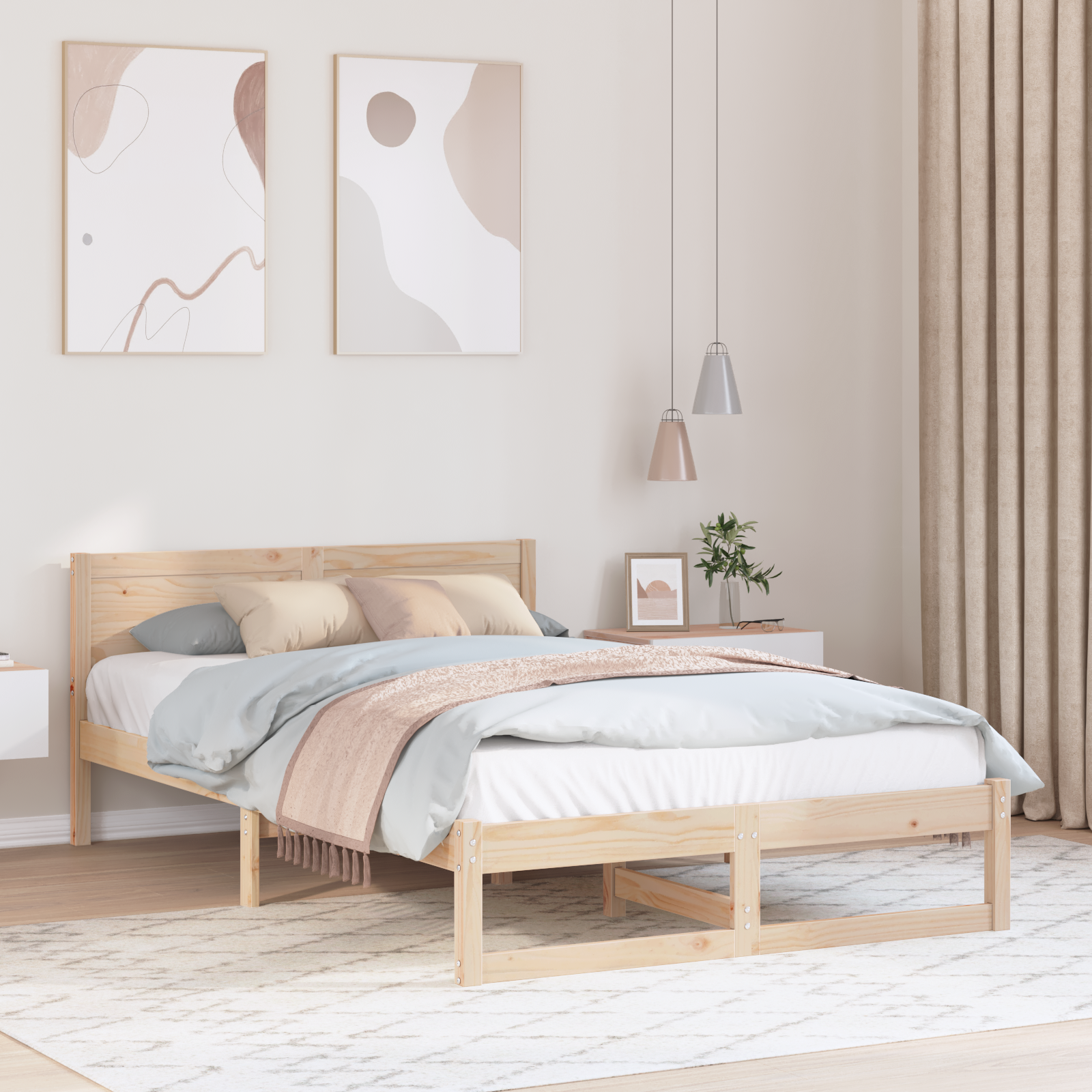 Sängram med huvudgavel Naturfärg 120 x 190 cm Massiv furu