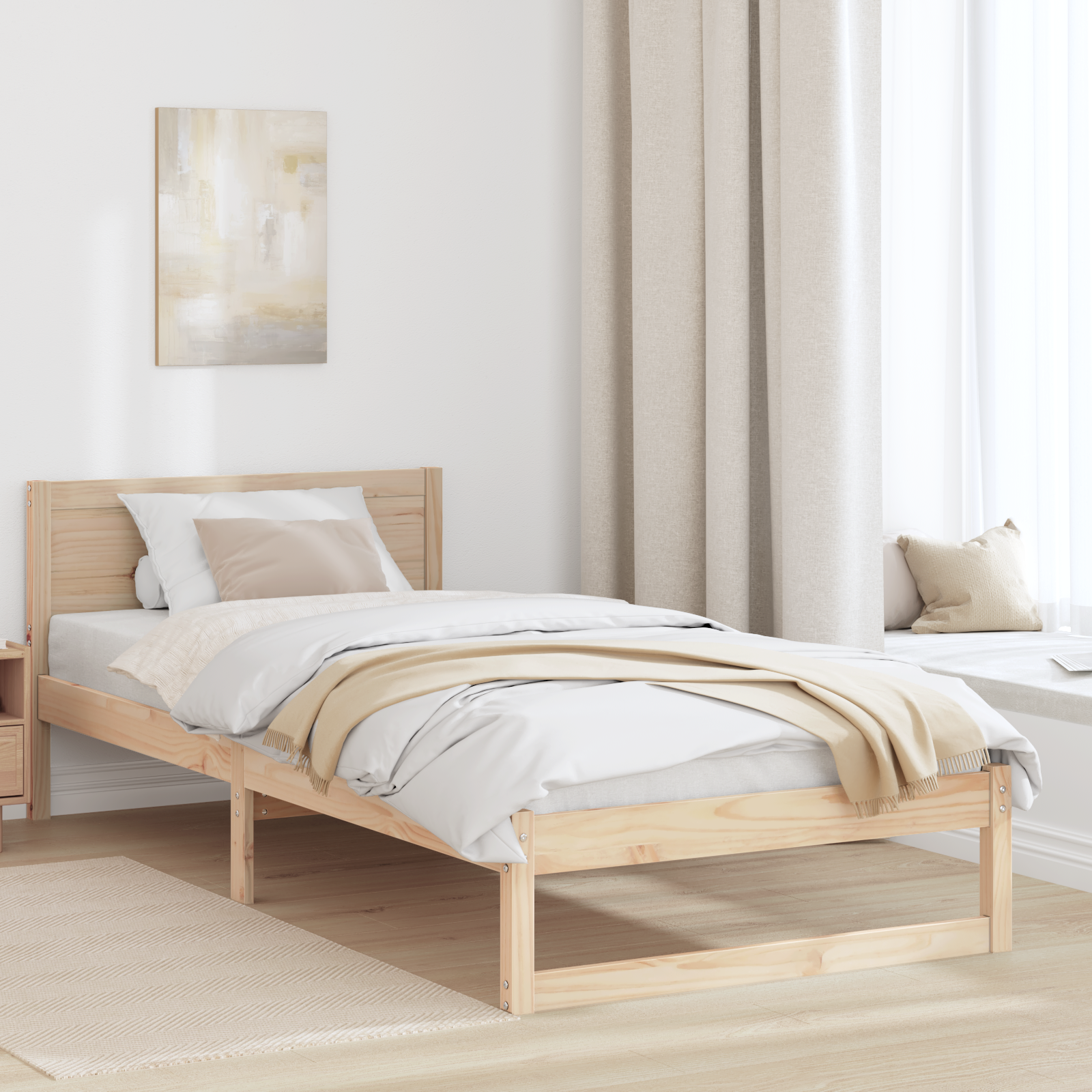 Sängram med huvudgavel Naturfärg 75 x 190 cm Massiv furu
